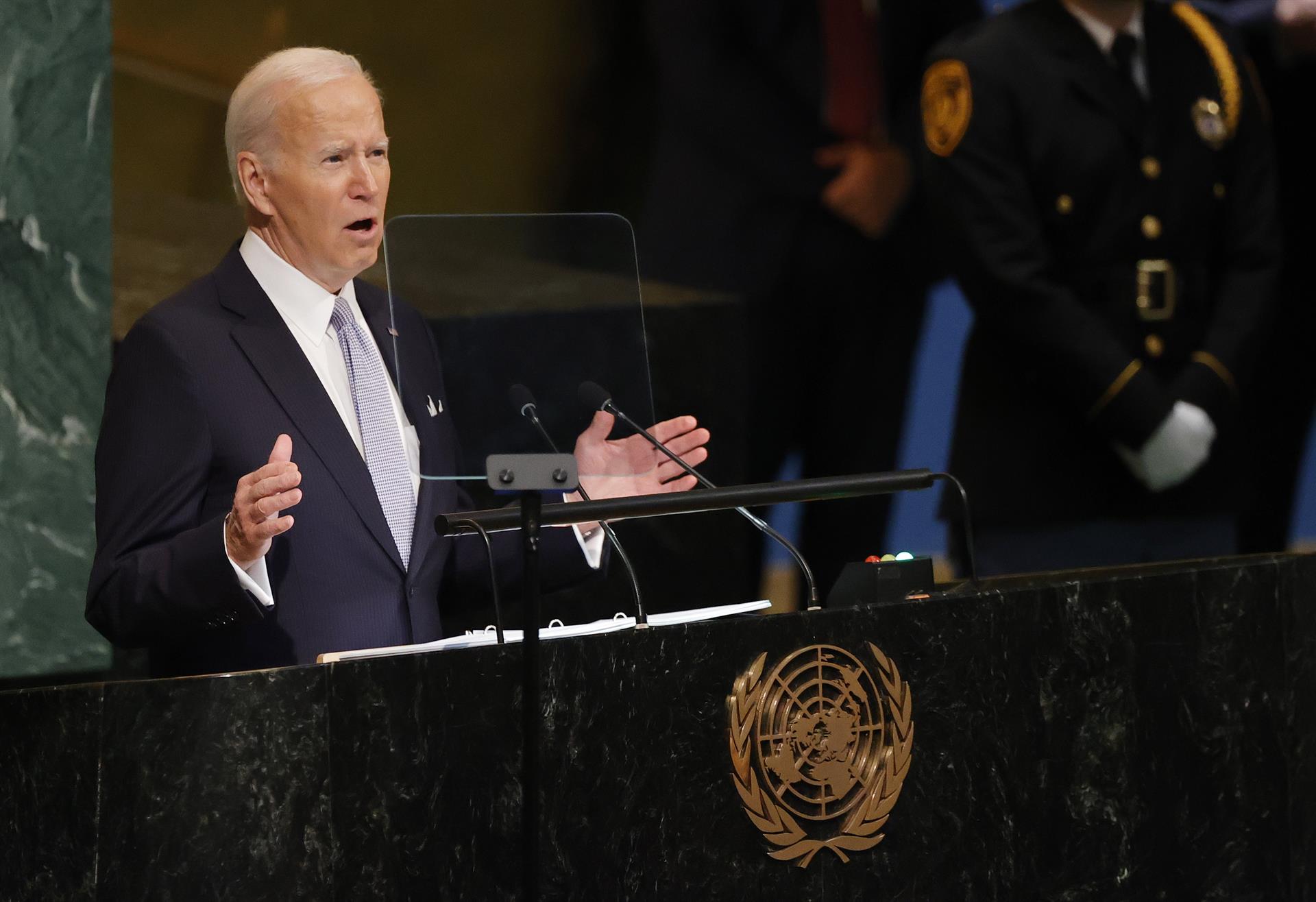 El Presidente de Estados Unidos, Joe Biden, Ex Presidente de la Asamblea General de la ONU, constituido el 21 de septiembre de 2022 en Nueva York.  EFE/Jason escenas