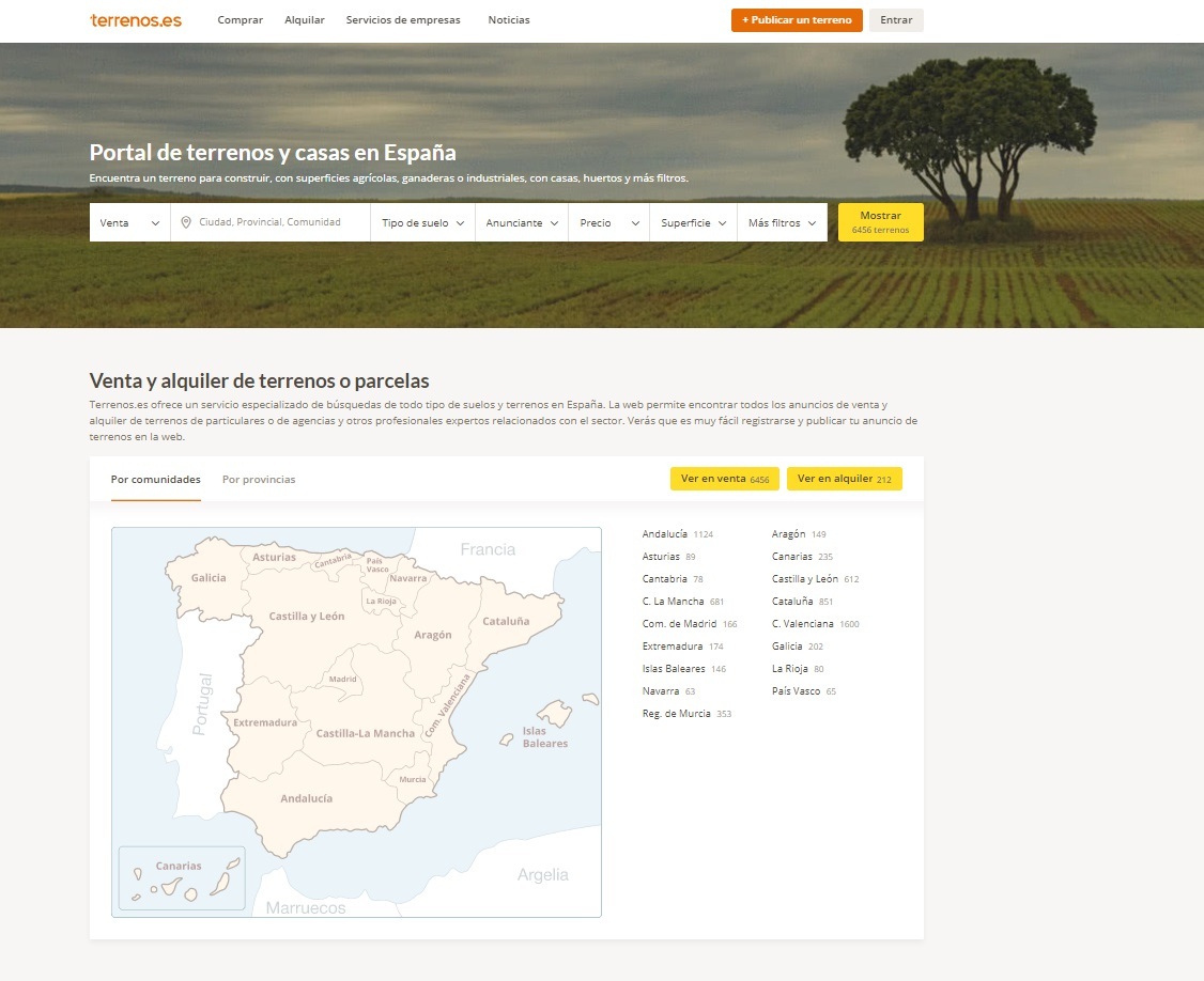 Portal de búsqueda online de terrenos, suelos y parcelas.