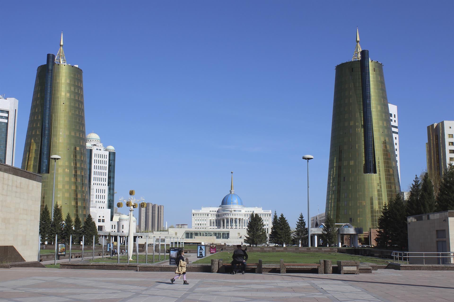 View of several buildings representative of avant-garde architecture in Nursultan, Kazakhstan, on Monday. EFE/ Luis Angel Reglero
