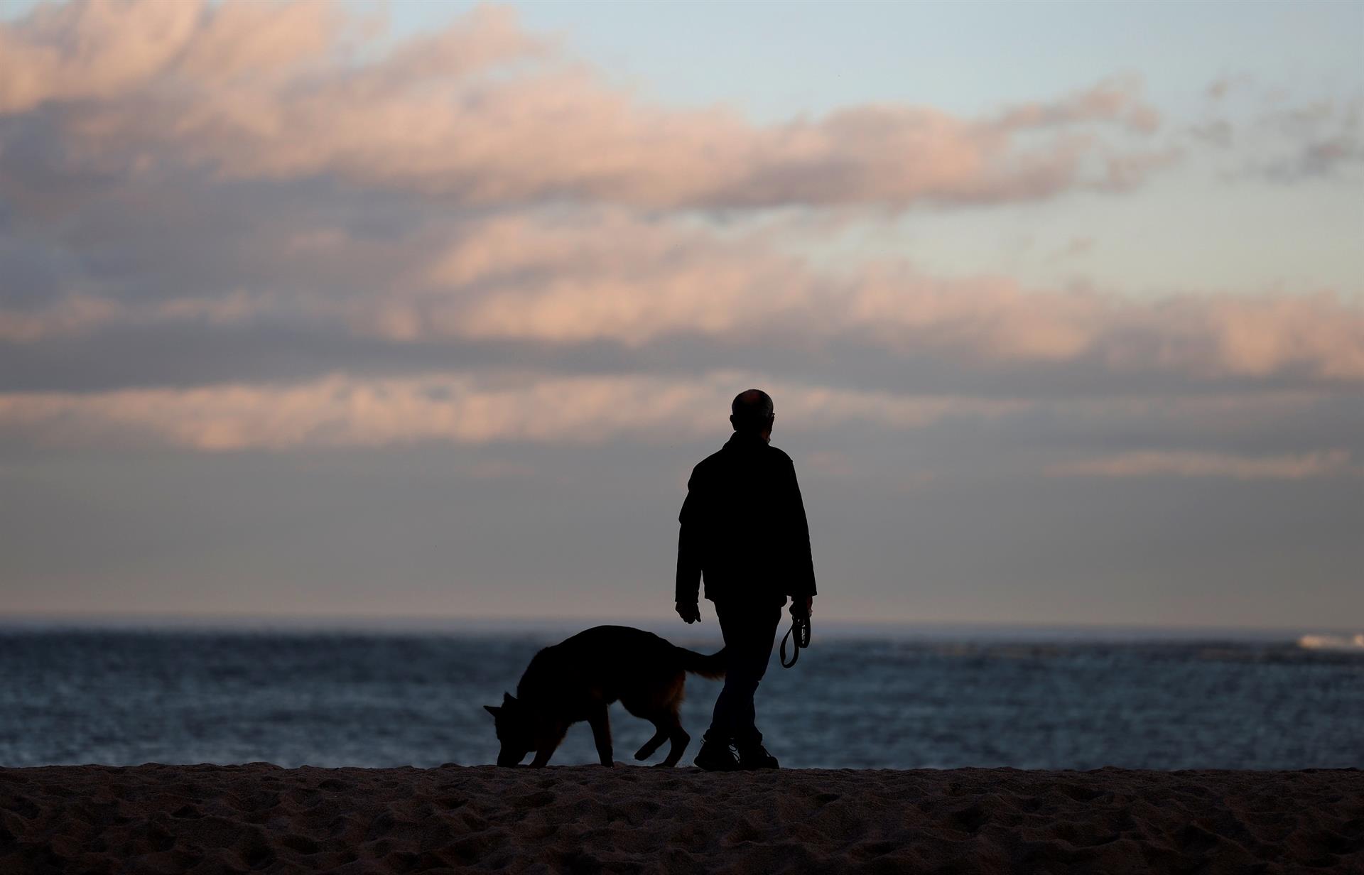 En la imagen de archivo, un hombre y su perro pasean por la playa. EFE/Cabalar