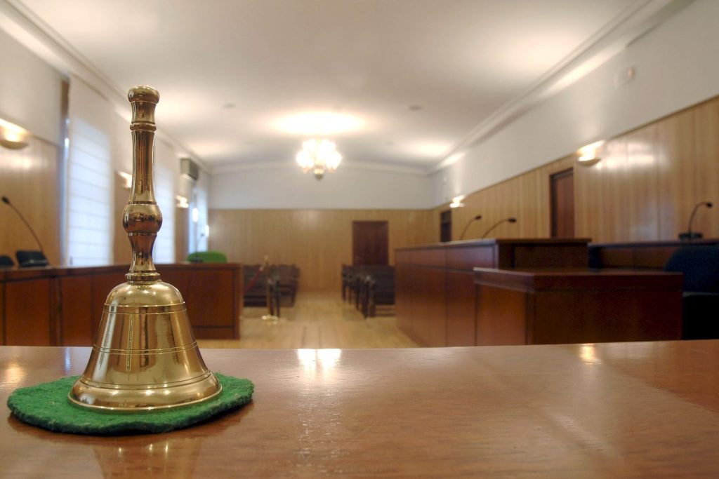 View of an empty courtroom. 