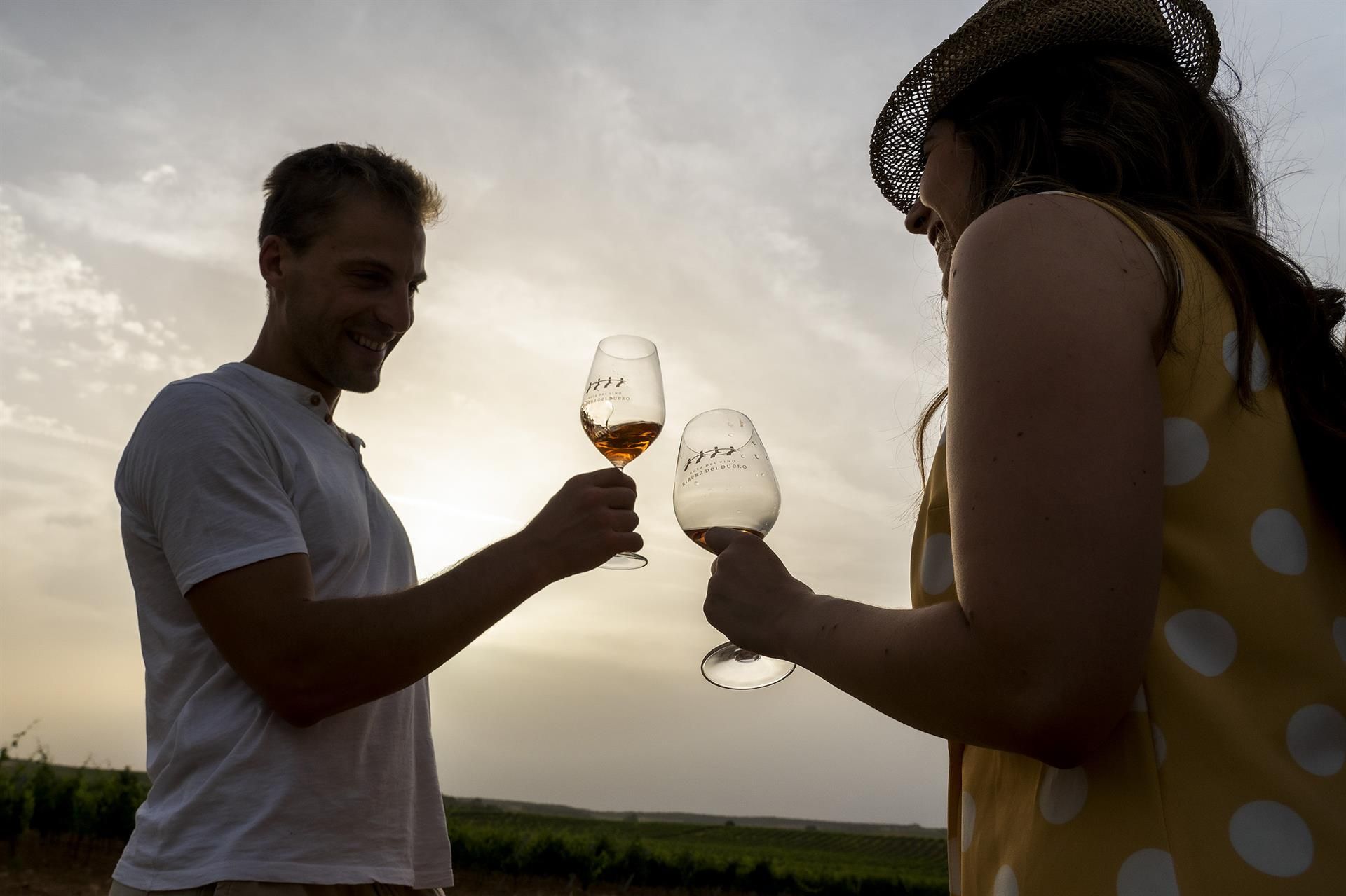 (Imagen de archivo. Dos turistas brindan durante un recorrido por la Ruta del Vino Ribera del Duero. EFE)