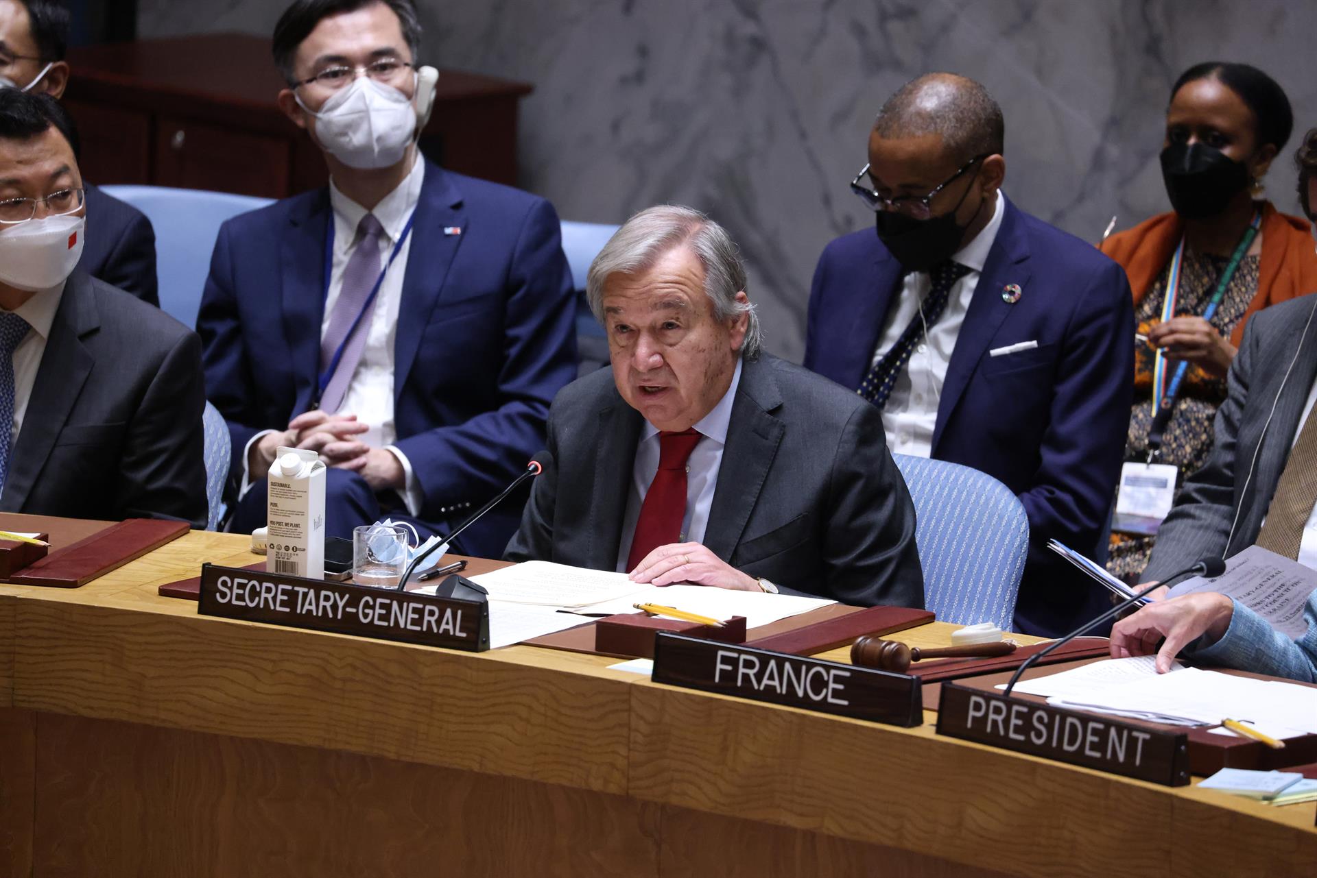 El secretario general de la ONU, António Guterres, habla durante una reunión ministerial del Consejo de Seguridad sobre el conflicto en Ucrania, este 22 de septiembre de 2022. EFE/Justin Lane