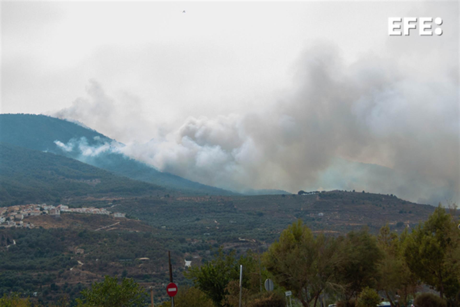 Imagen del incendio forestal que permanece activo desde el jueves y que afecta a unas 3.000 hectáreas en la zona de Los Guájares, en Granada. EFE/Archivo