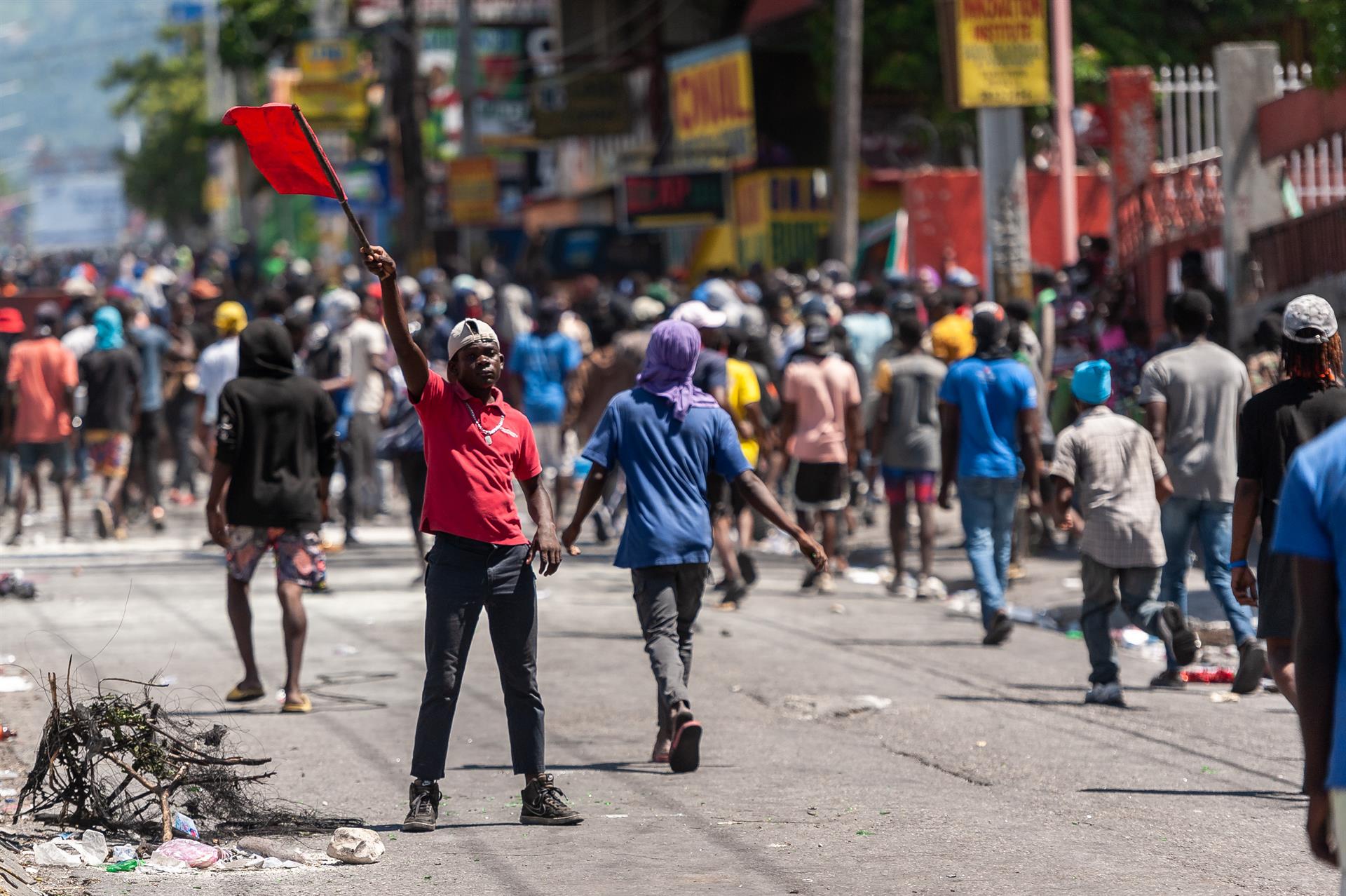 People protest in Port-au-Prince, Haiti, 15 September 2022. EPA-EFE/Johnson Sabin
