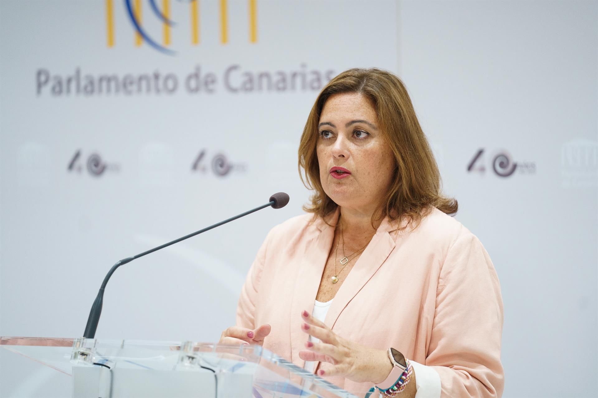 La diputada del Grupo Nacionalista Canario en el Parlamento de Canarias, Beatriz Calzada, ofreció una rueda de prensa este jueves para hablar sobre el inicio del curso escolar. EFE/Ramón de la Rocha