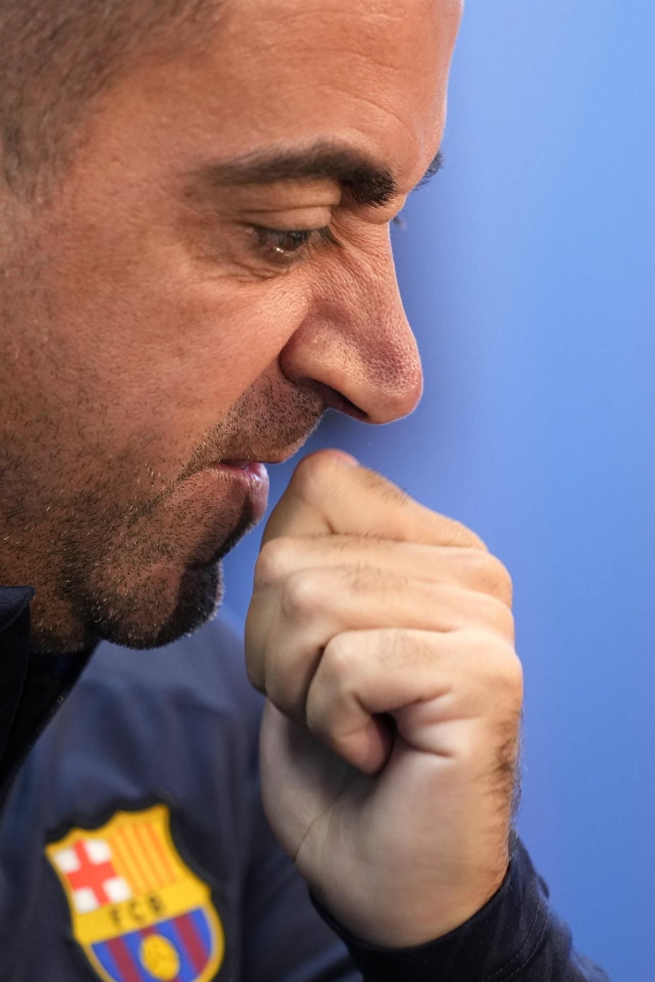 El entrenador del FC Barcelona Xavi Hernandez, durante la rueda de prensa ofrecida este viernes en la ciudad deportiva Joan Gamper de Sant Joan Despí (Barcelona), de cara al partido de Liga que jugarán este sábado el conjunto azulgrana ante el Real Mallorca. EFE/Alejandro Garcia

