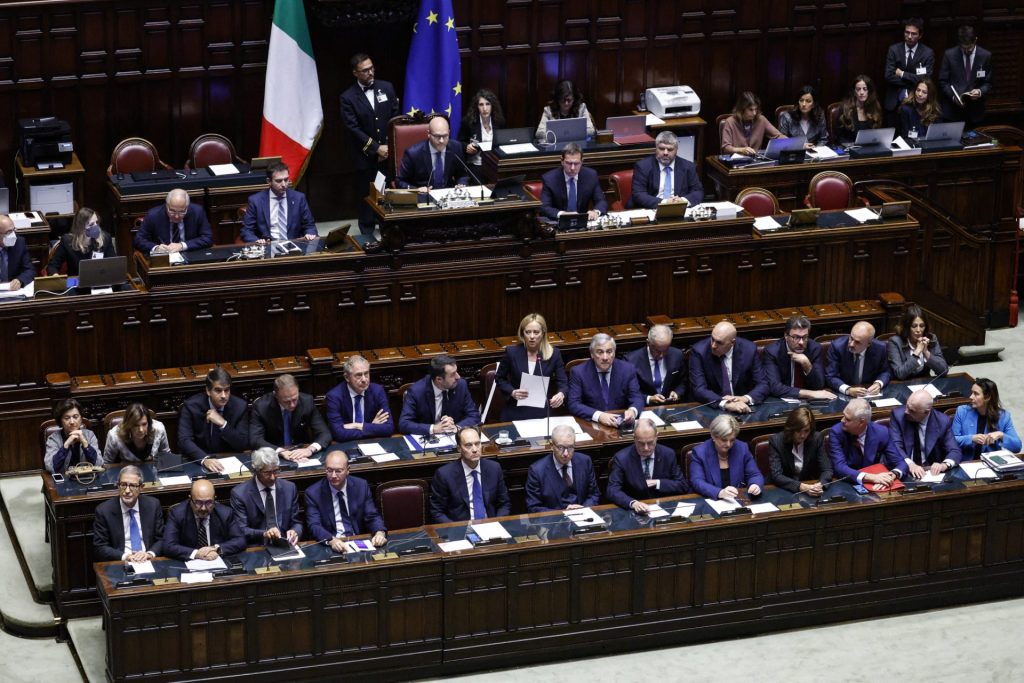 La primera ministra italiana, Giogia Meloni, en la presentación de su programa de gobierno ante la Cámara de Diputados, este martes en Roma.