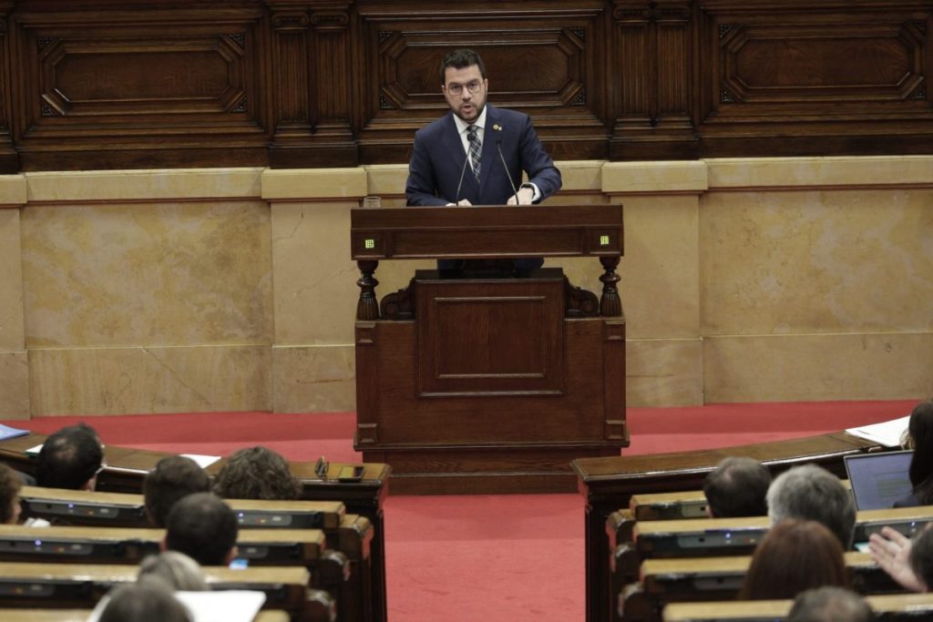 El presidente de la Generalitat, Pere Aragonès, hoy en el Parlament
