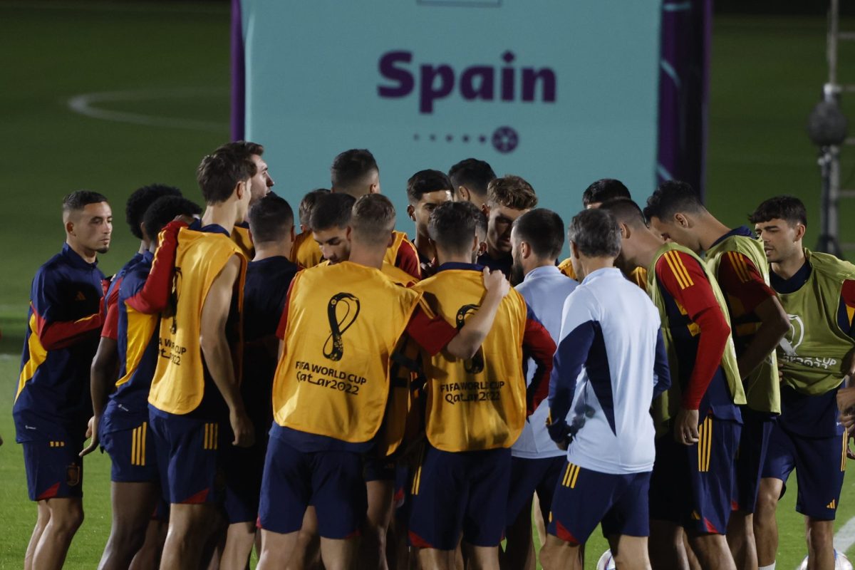 Los jugadores de la selección española en un entrenamiento el martes en Doha.