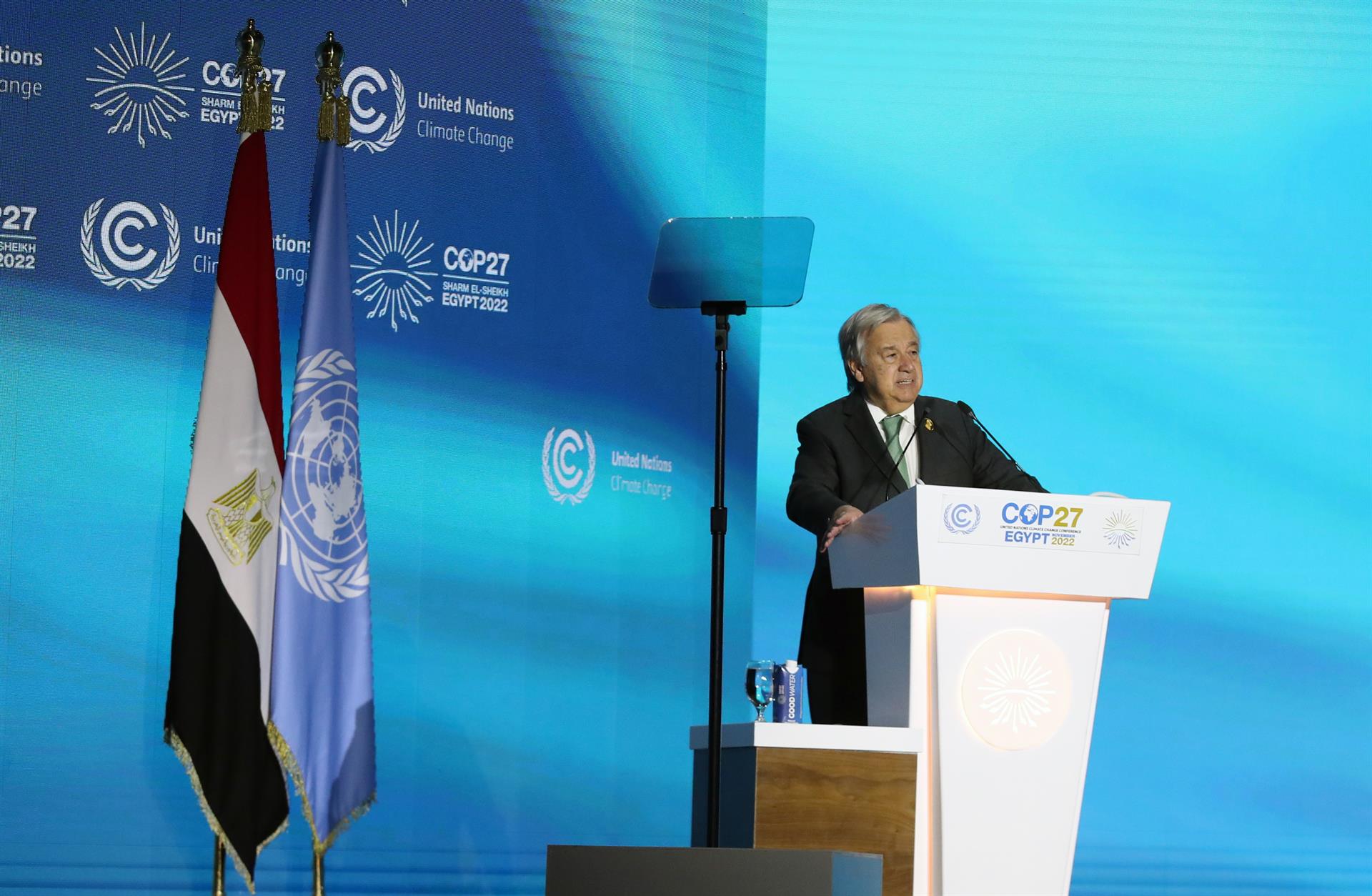 EL secretario general de la ONU, António Guterres, habla en Sharm El-Sheikh, Egipto, este 7 de noviembre de 2022. EFE/Khaled Elfiqi