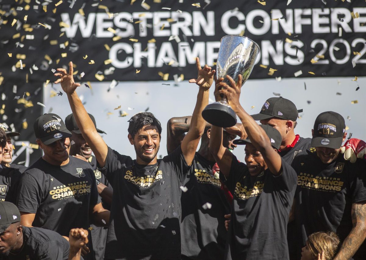 Jugadores de Los Angeles FC festejan su triunfo ante Austin Football Club en el partido de la Final de la Conferencia Oeste, en el Banc of Californai Stadium en Los Ángeles (EE. UU).