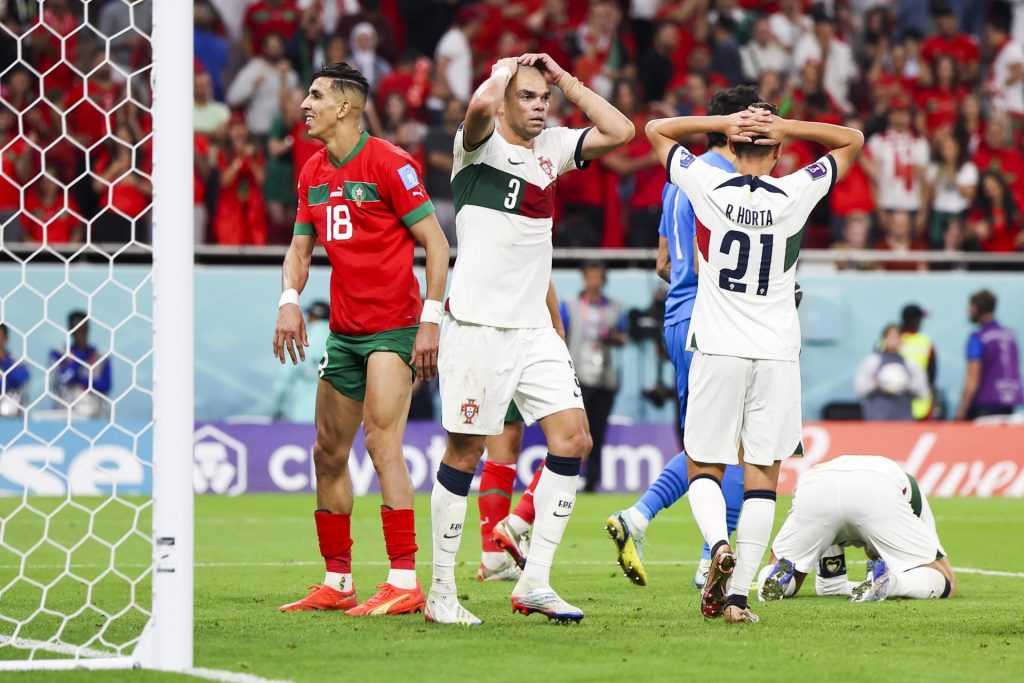 Pepe reacciona tras una ocasión fallada ante Marruecos
