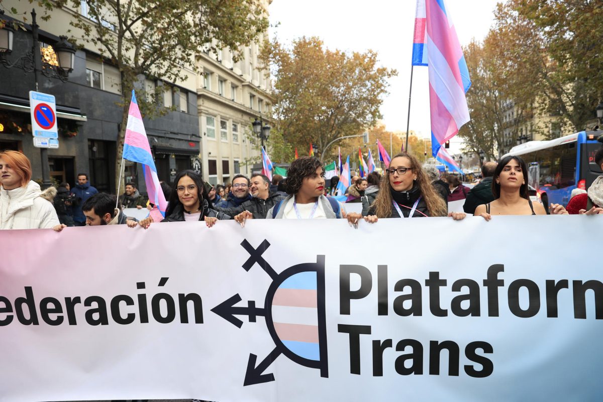 Cabecera de la manifestación para reivindicar la ley trans en Madrid
