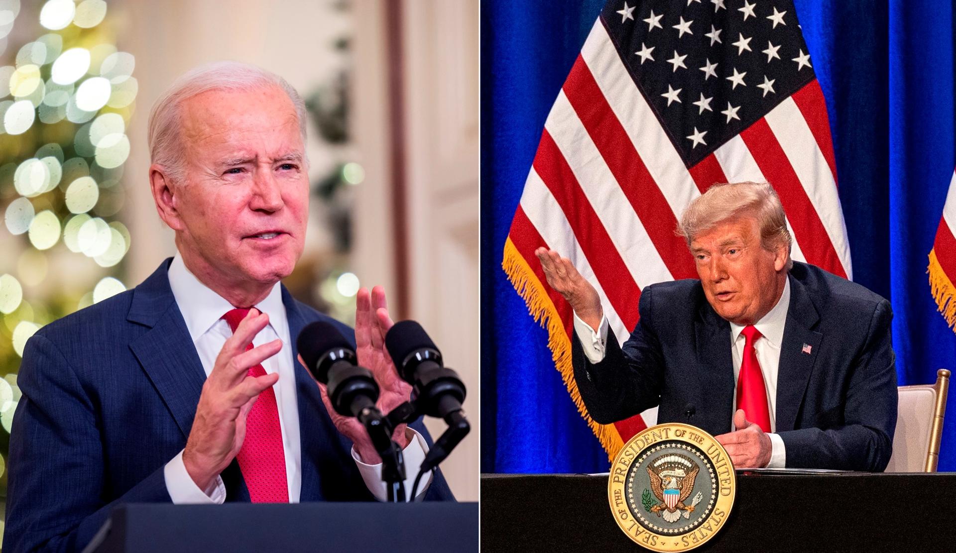 Composición de dos fotografías donde aparece el presidente de Estados Unidos, Joe Biden (i), y el expresidente Donald J. Trump (d). EFE/Jim Lo Scalzo/Giorgio Viera