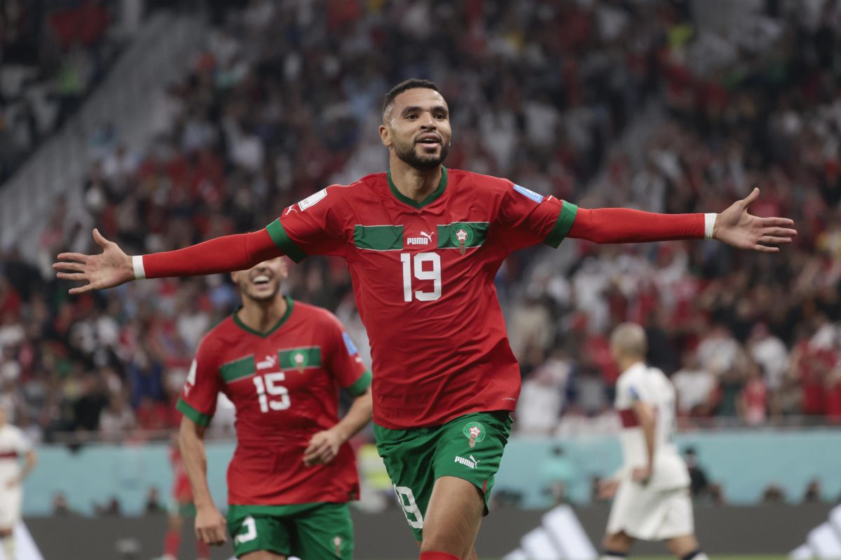 Youssef En-Nesyri de Marruecos celebra su gol en el partido de los cuartos de final del Mundial de Fútbol Qatar 2022 ante Portugal
