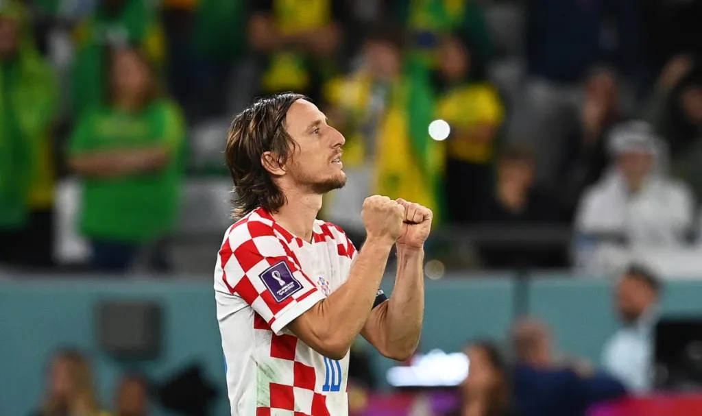 El centrocampista croata Luka Modric celebra la victoria ante Brasil