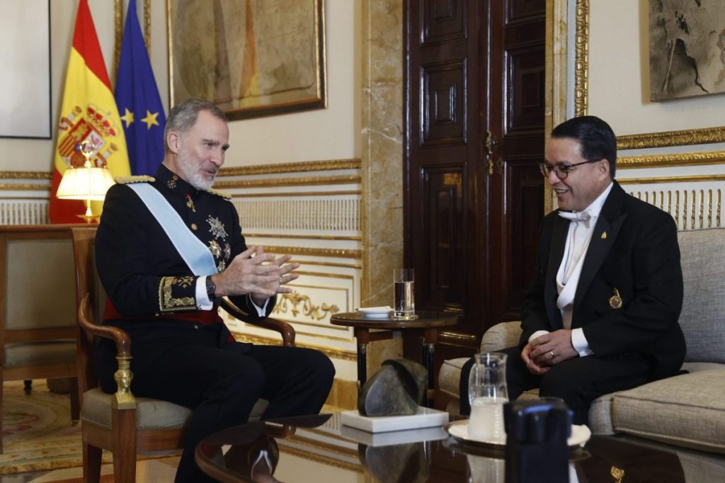 El rey Felipe VI mantiene un encuentro con el nuevo embajador de Honduras, Marlon Antonio Brevé Reyes.