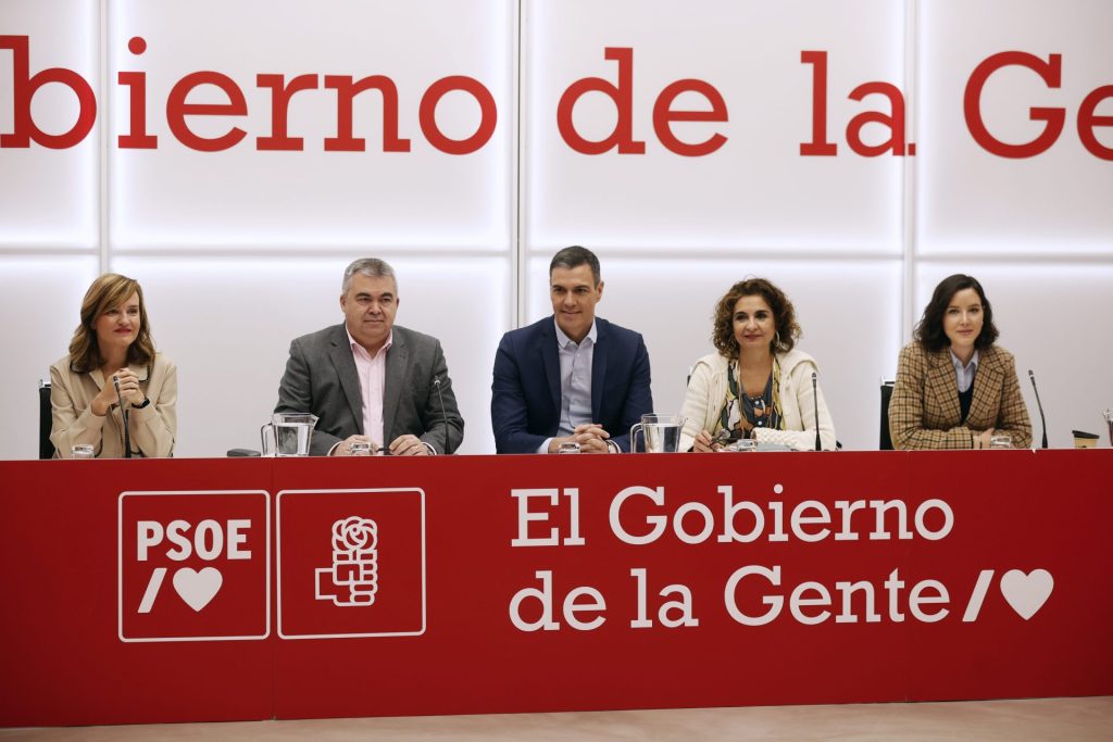 El presidente del Gobierno y secretario general del PSOE, Pedro Sánchez (c), en la reunión Ejecutiva Federal del partido, el pasado  lunes en la sede de Ferraz.