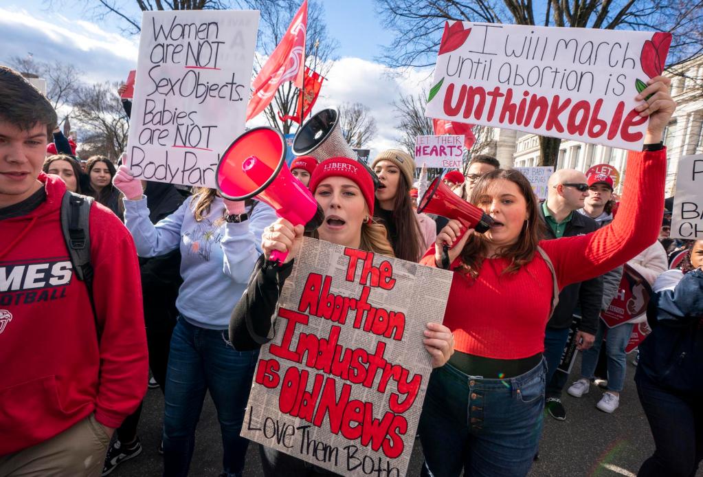 Activistas contra el aborto de todo el país participan en la Marcha anual por la Vida en el National Mall, en Washington (EE.UU.), este 20 de enero de 2023. EFE/EPA/Shawn Thew
