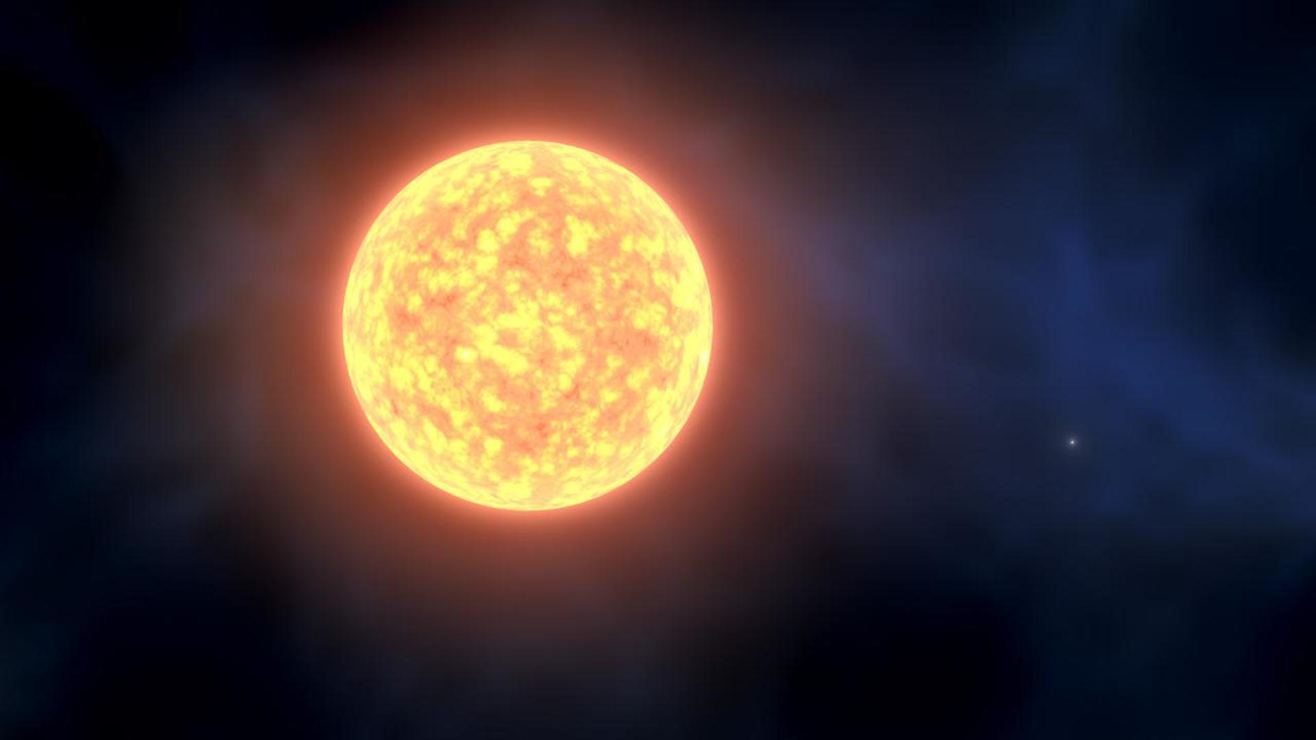 Recreación artística de la estrella binaria SMSS1605-1443. EFE/Gabriel Pérez Díaz (IAC)