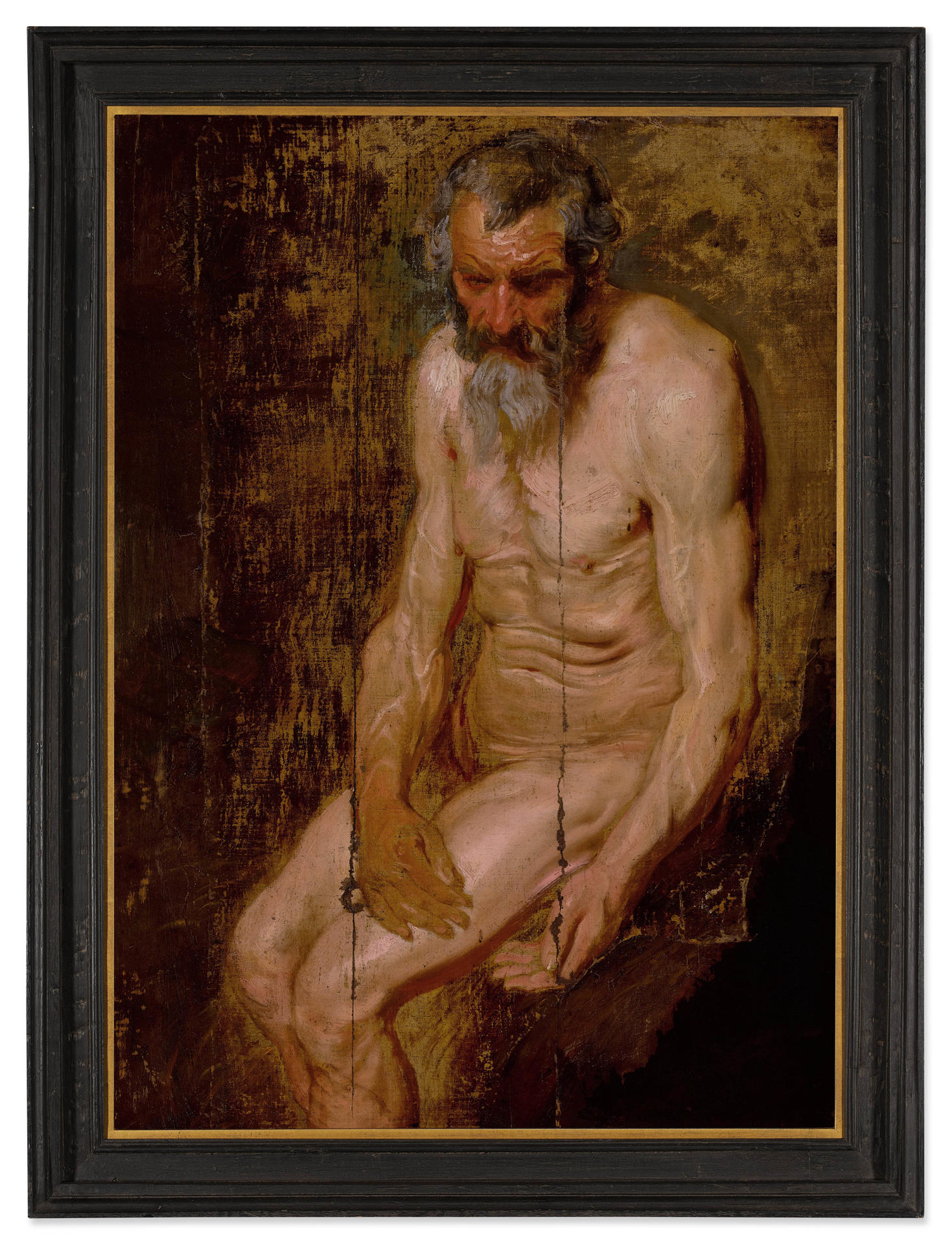 Fotografía cedida por la casa de subastas Sotheby's donde se muestra una obra del pintor y grabador flamenco Van Dyck llamada "Estudio para San Jerónimo con un ángel". EFE/Sotheby's