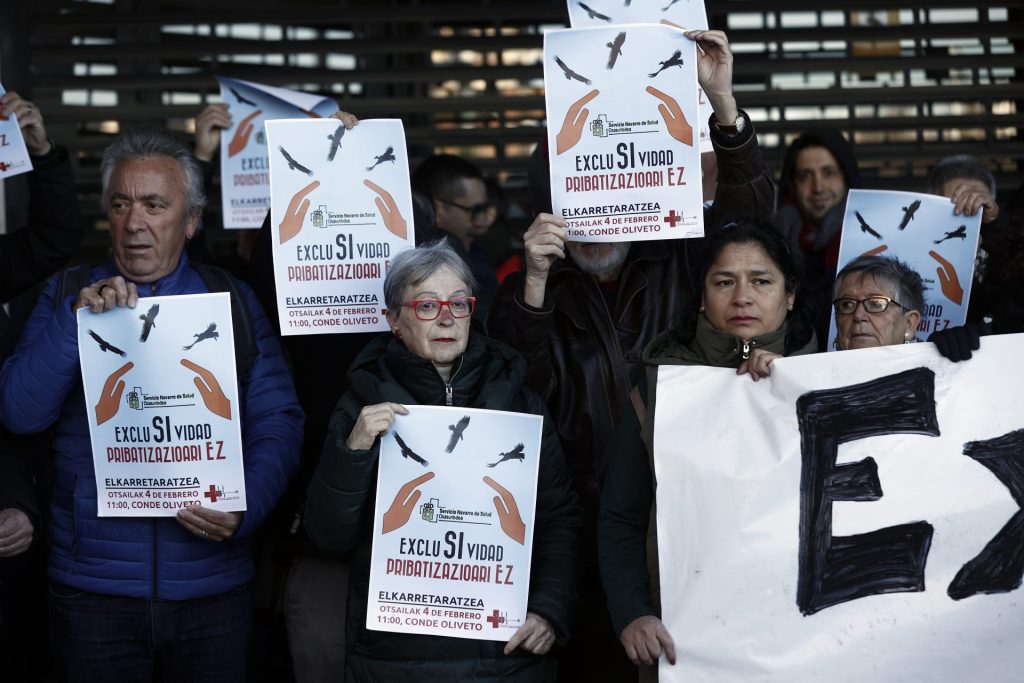 Imagen de la protesta de la Plataforma Navarra de Salud con motivo de las huelgas anunciadas en la sanidad pública