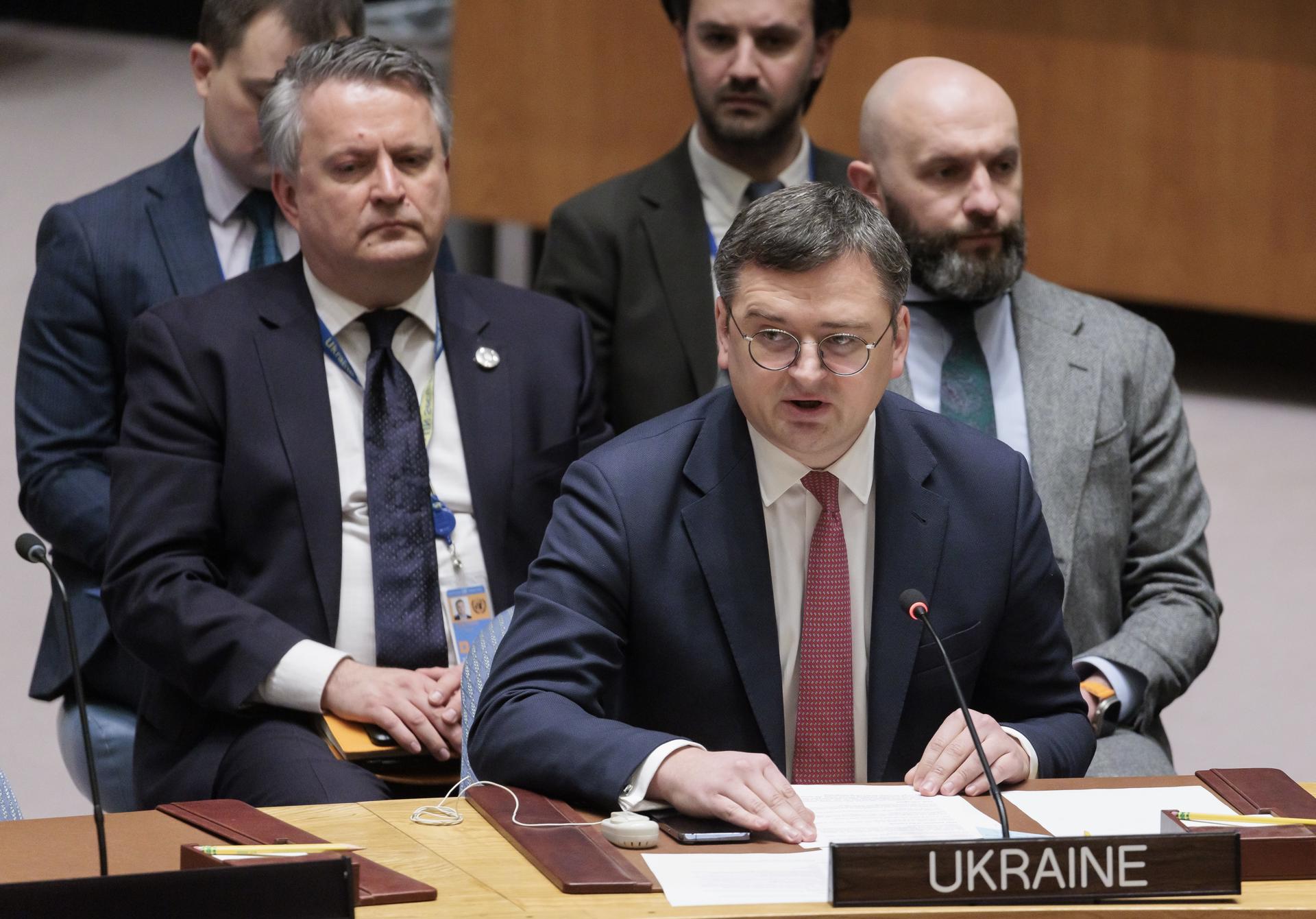 El ministro de Exteriores de Ucrania, Dmytro Kuleba, este 24 de febrero de 2023. EFE/EPA/Justin Lane