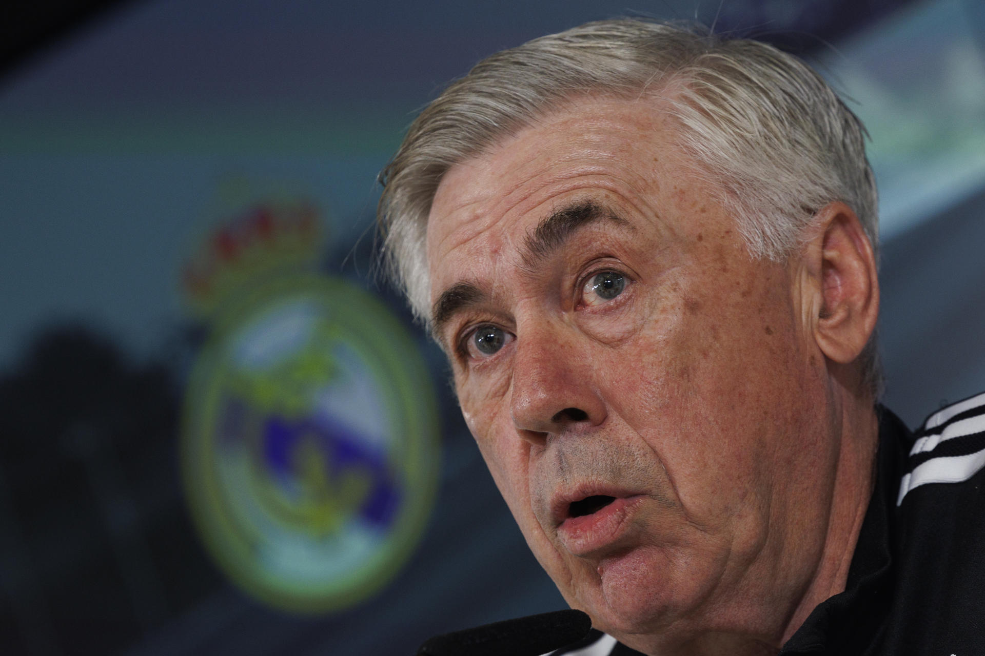 El entrenador del Real Madrid, Carlo Ancelotti, durante la rueda de prensa previa al entrenamiento en Madrid, el 4 de Febrero 2023. EFE/Sergio Pérez