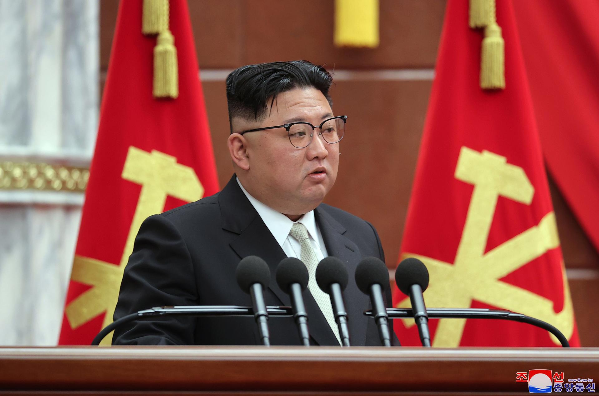 A photo released by the official North Korean Central News Agency (KCNA) shows North Korean Supreme Leader Kim Jong-un presiding over the 7th enlarged plenary meeting of the 8th Central Committee of the Workers' Party of Korea (WPK) at the office building of the WPK Central Committee in Pyongyang, North Korea, 26 February 2023 (issued 27 February 2023). EFE-EPA/KCNA EDITORIAL USE ONLY
