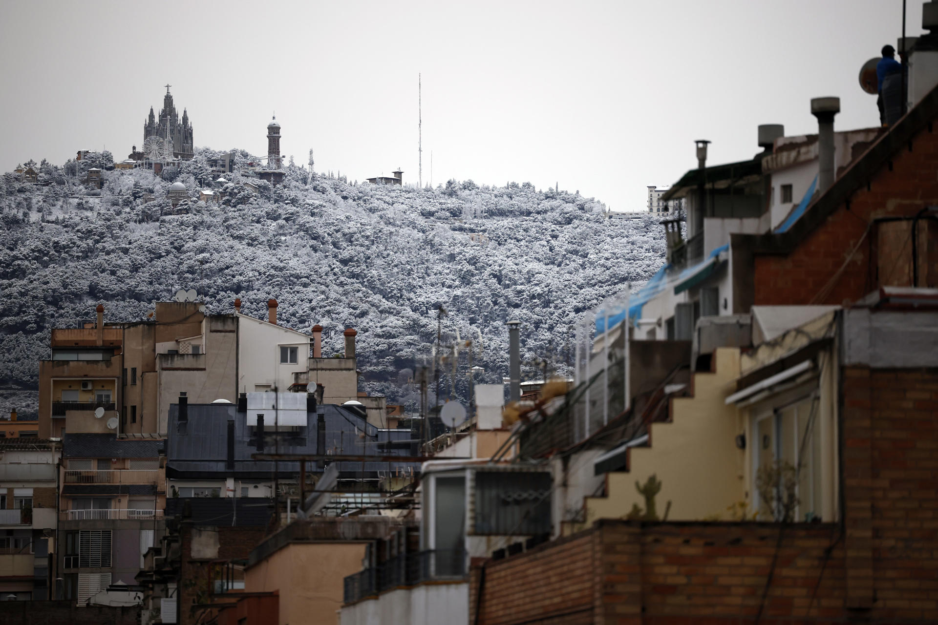 View of Tibidabo Hill covered in snow in Barcelona, Spain, 27 February 2023. EFE/ Alejandro Garcia