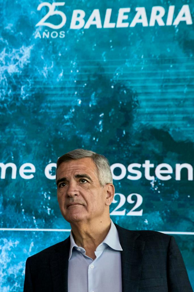 El presidente de Baleària, Adolfo Utor, durante el acto de presentación de los resultados económicos de la empresa naviera durante 2022. EFE/Natxo Francés
