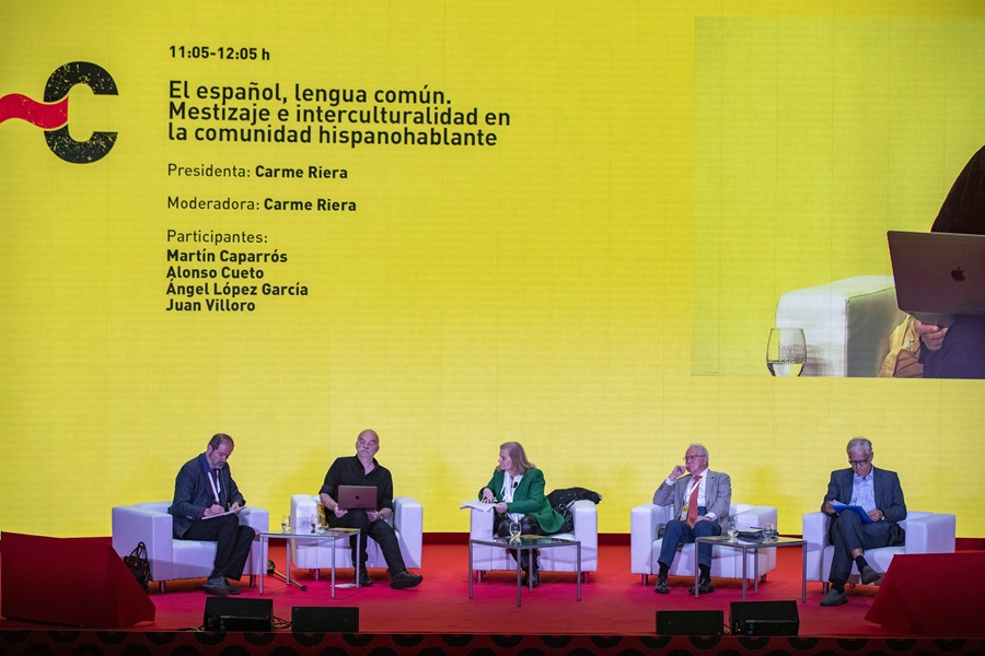 La académica Carme Riera (c) a moderado una mesa de debate en el Congreso de la Lengua de Cádiz. 