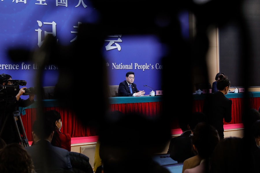 El ministro chino de Asuntos Exteriores, Qin Gang, durante una conferencia de prensa en Pekín, este 7 de marzo. 