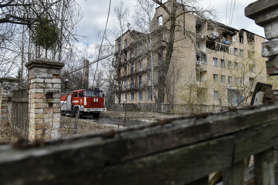 Edificio destrozado en Ucrania