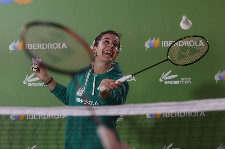 La jugadora española de bádminton Carolina Marín, durante un acto con motivo de su participación en el Spain Master de Bádminton. 