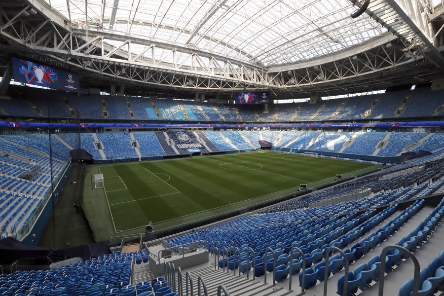 Vista general del Gazprom Arena en San Petersburgo, Rusia, donde el Fan ID, el sistema de identificación de aficionados al fútbol, ha dejado los estadios vacíos.