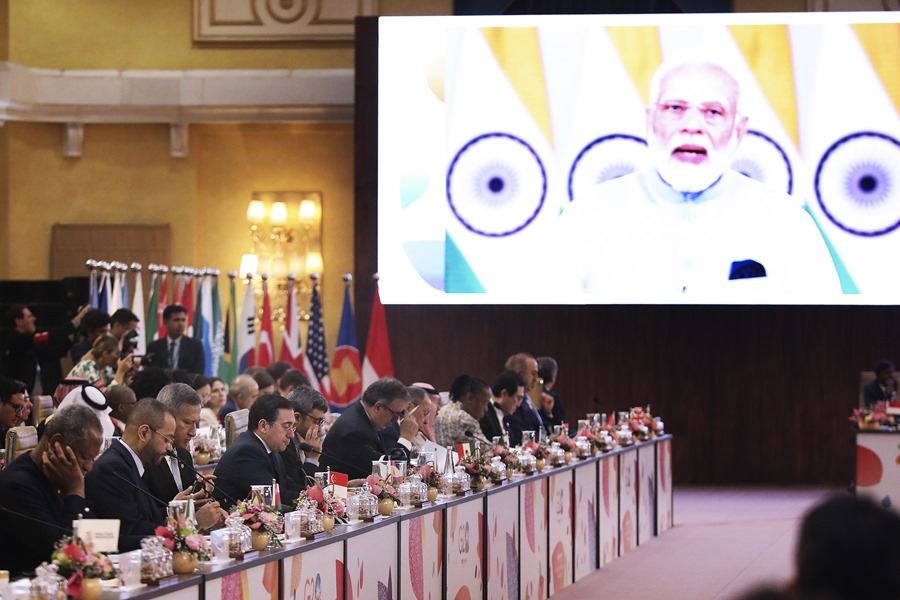 Vista de la reunión de ministros de Exteriores en el G20, hoy en Nueva Delhi. 