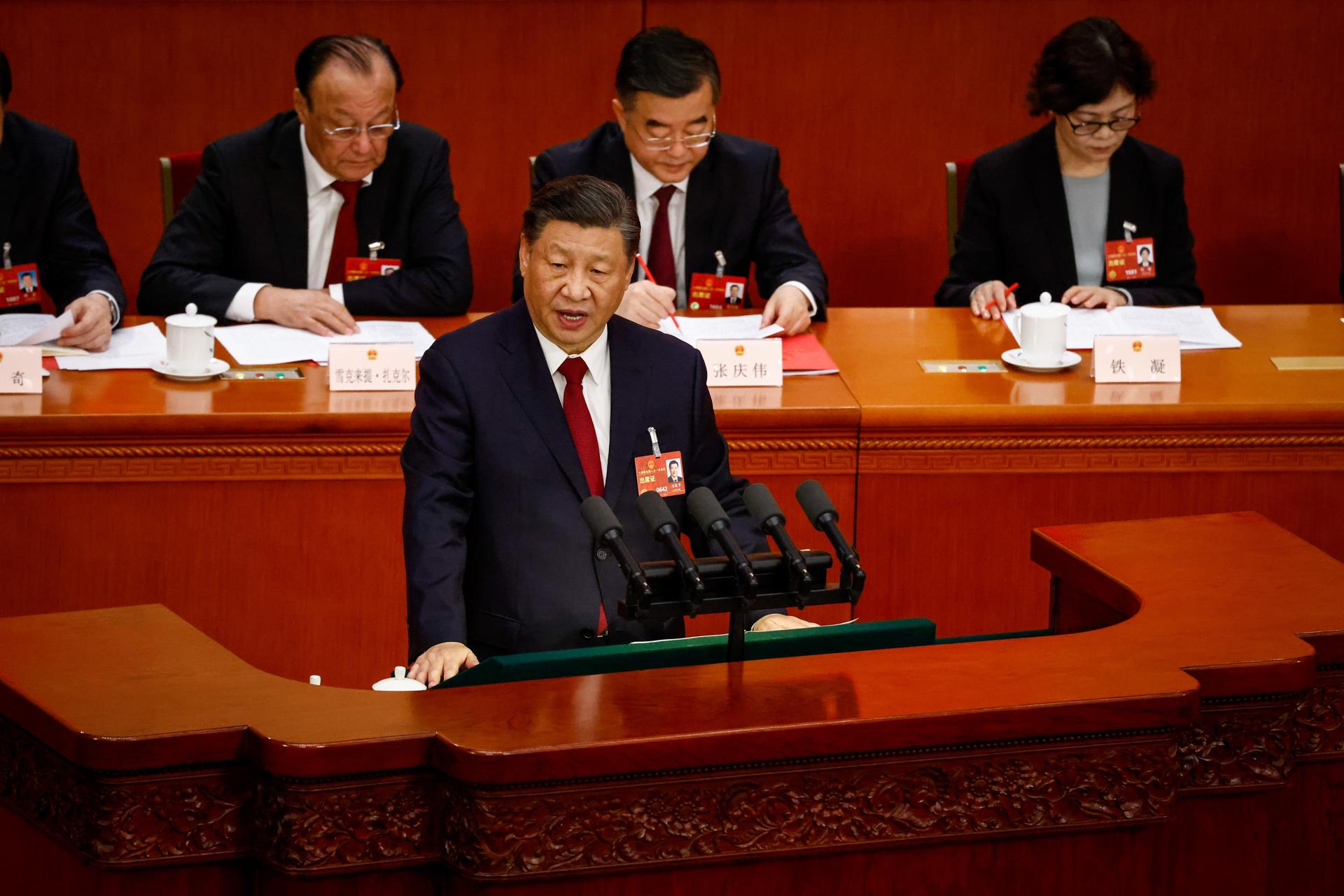 Chinese President Xi Jinping speaks during the Closing Session of the National People's Congress (NPC) at the Great Hall of the People, in Beijing, China, 13 March 2023. EFE-EPA/MARK R. CRISTINO