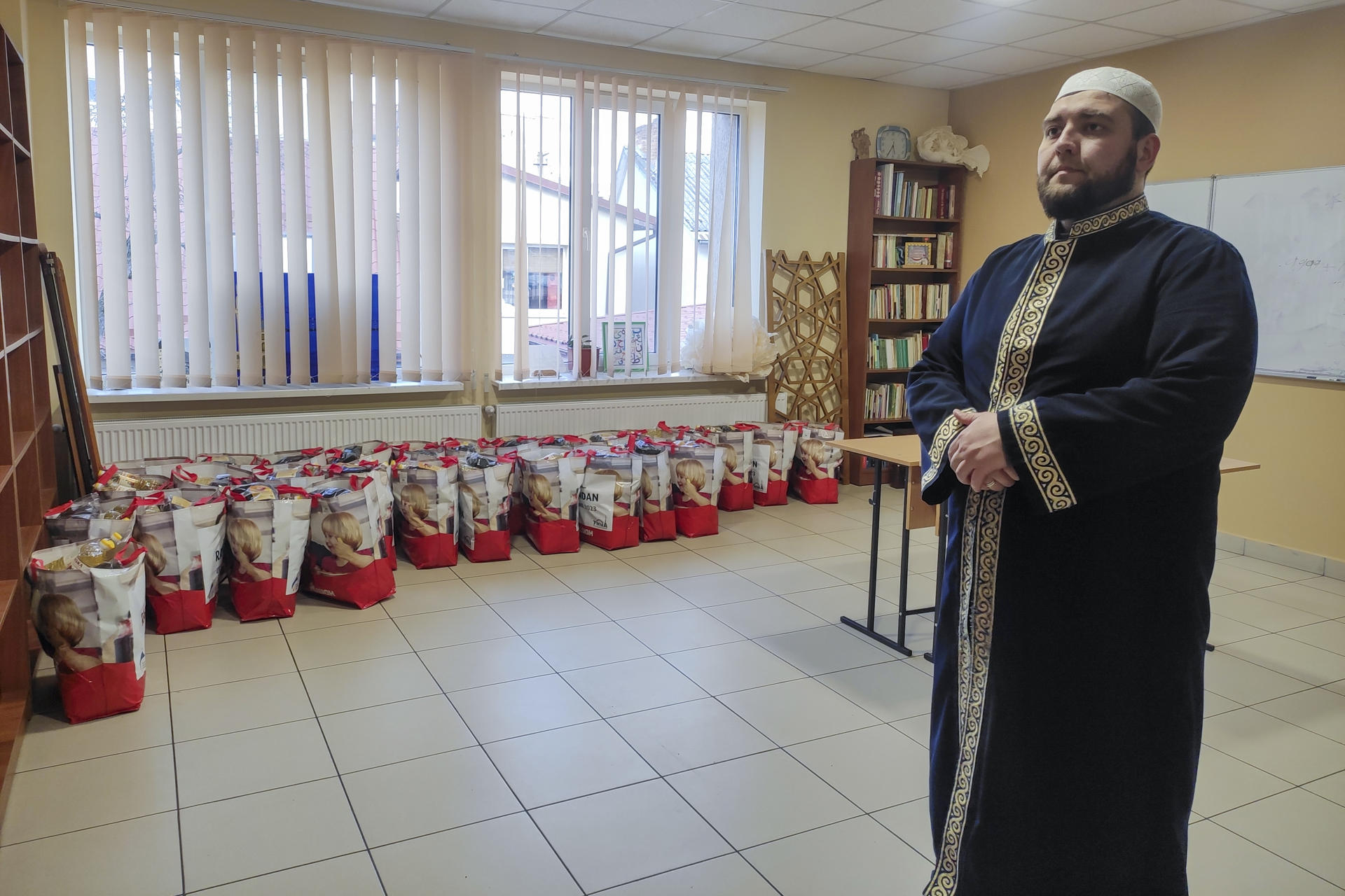 Murat Suleymanov pictured at the Muhammad Asad Islamic Cultural Center in Lviv, Ukraine. EFE/ Rostyslav Averchuk