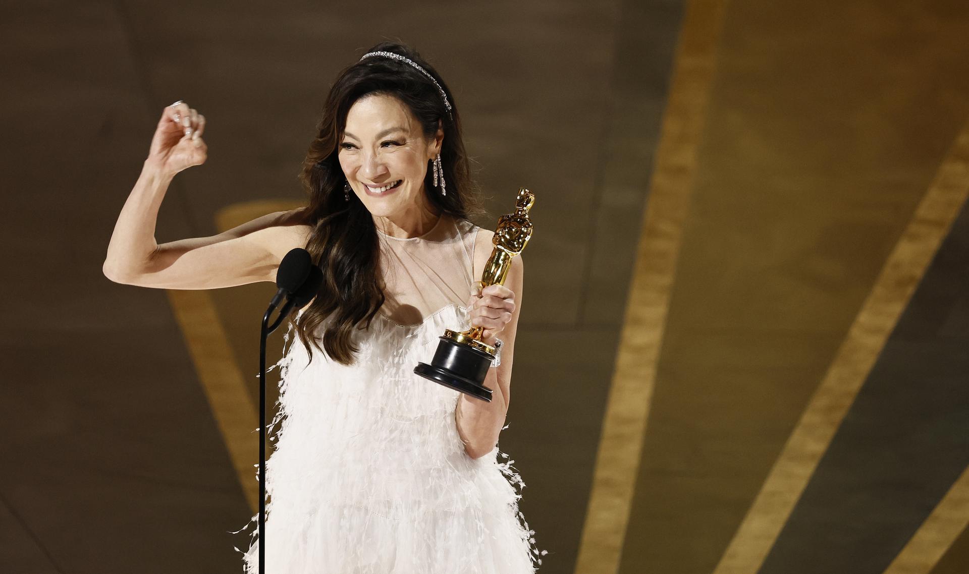 Michelle Yeoh after winning the Oscar for Best Actress for 'Everything Everywhere All at Once' during the 95th annual Academy Awards ceremony at the Dolby Theatre in Hollywood, Los Angeles, California, USA, 12 March 2023. EFE/EPA/ETIENNE LAURENT