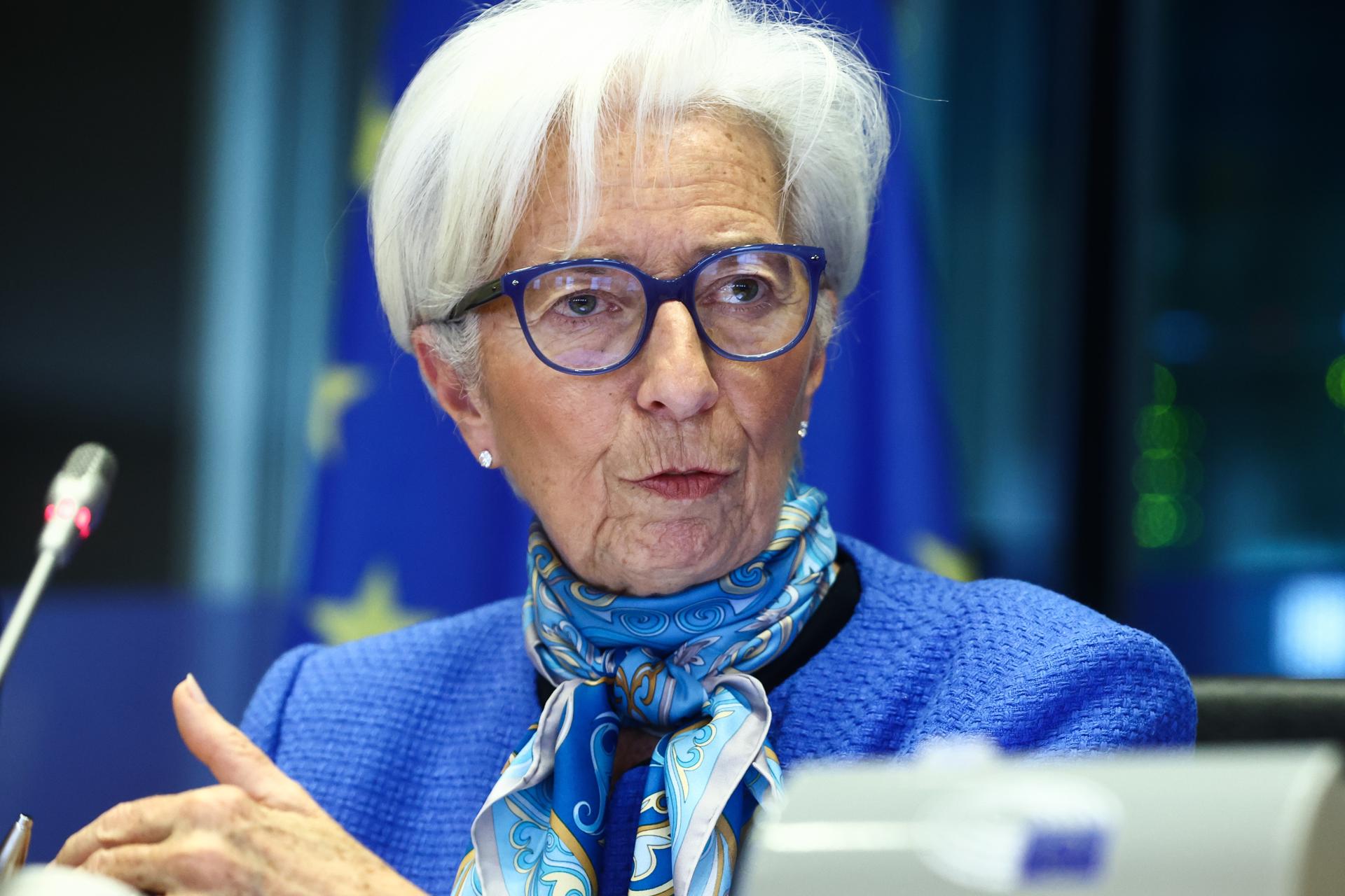La presidenta del BCE, Christine Lagarde, comparece en el Comité Económico y de Asuntos Monetarios del Parlamento Europeo. EFE/EPA/STEPHANIE LECOCQ