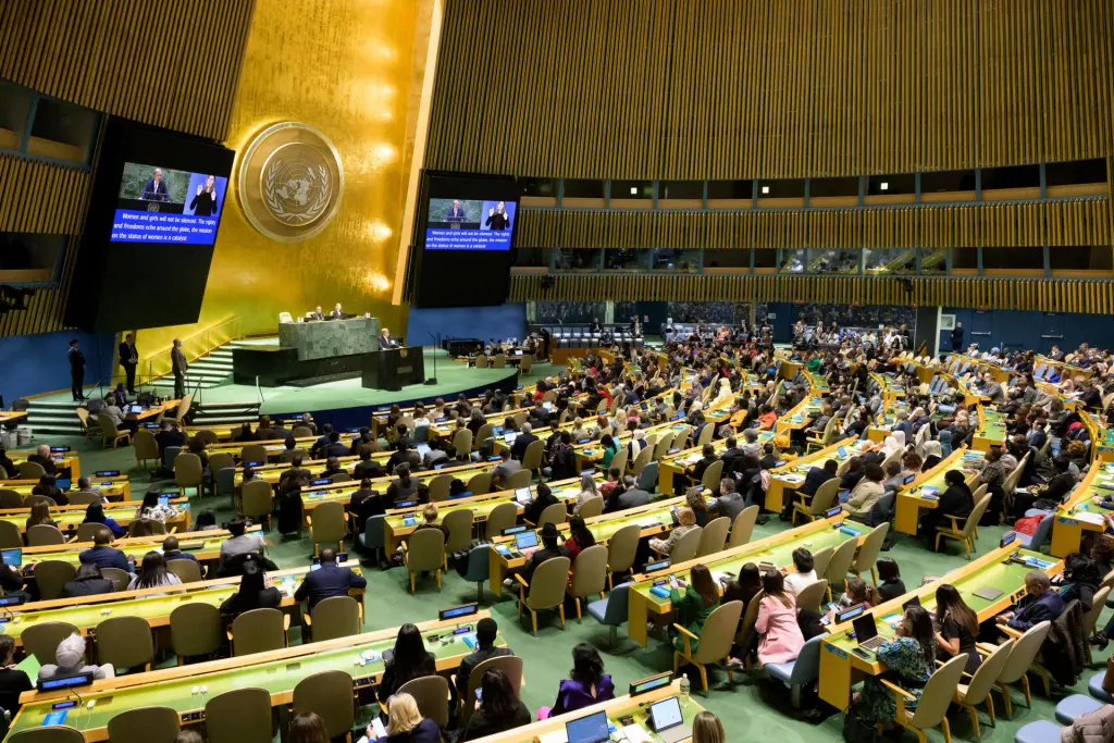 Fotografía cedida hoy por la ONU que muestra una vista general de la 67 sesión de la Comisión sobre la Condición Jurídica y Social de la Mujer (CSW), en Nueva York (EE.UU). EFE/ONU/Manuel Elías
