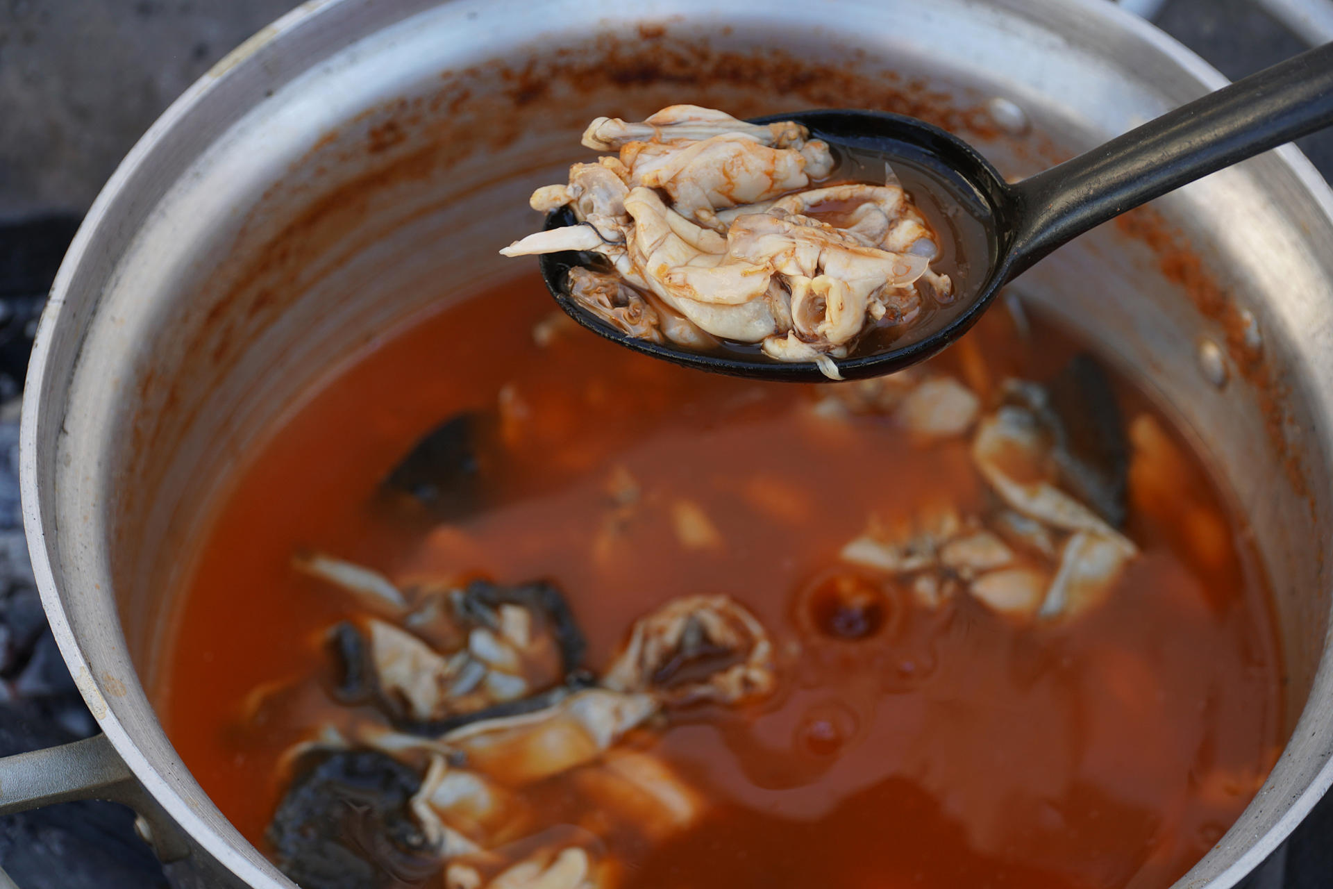 A cook prepares frog soup in Santiago Textitlán, Mexico, on 10 March 2023. EFE/Daniel Ricardez
