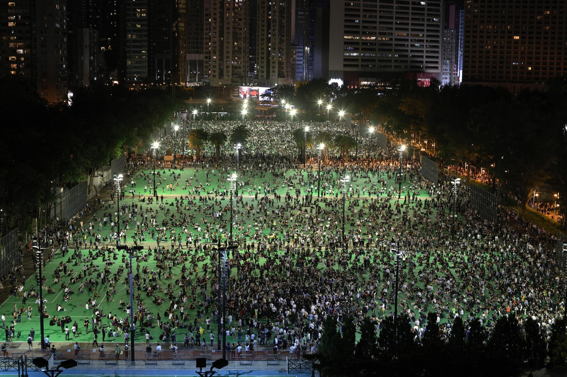 A view of Victoria park as people gather for a candlelit vigil to commemorate the 1989 Beijing Tiananmen Square Massacre anniversary in Hong Kong, China, 04 June 2020. EFE-EPA FILE/JEROME FAVRE

