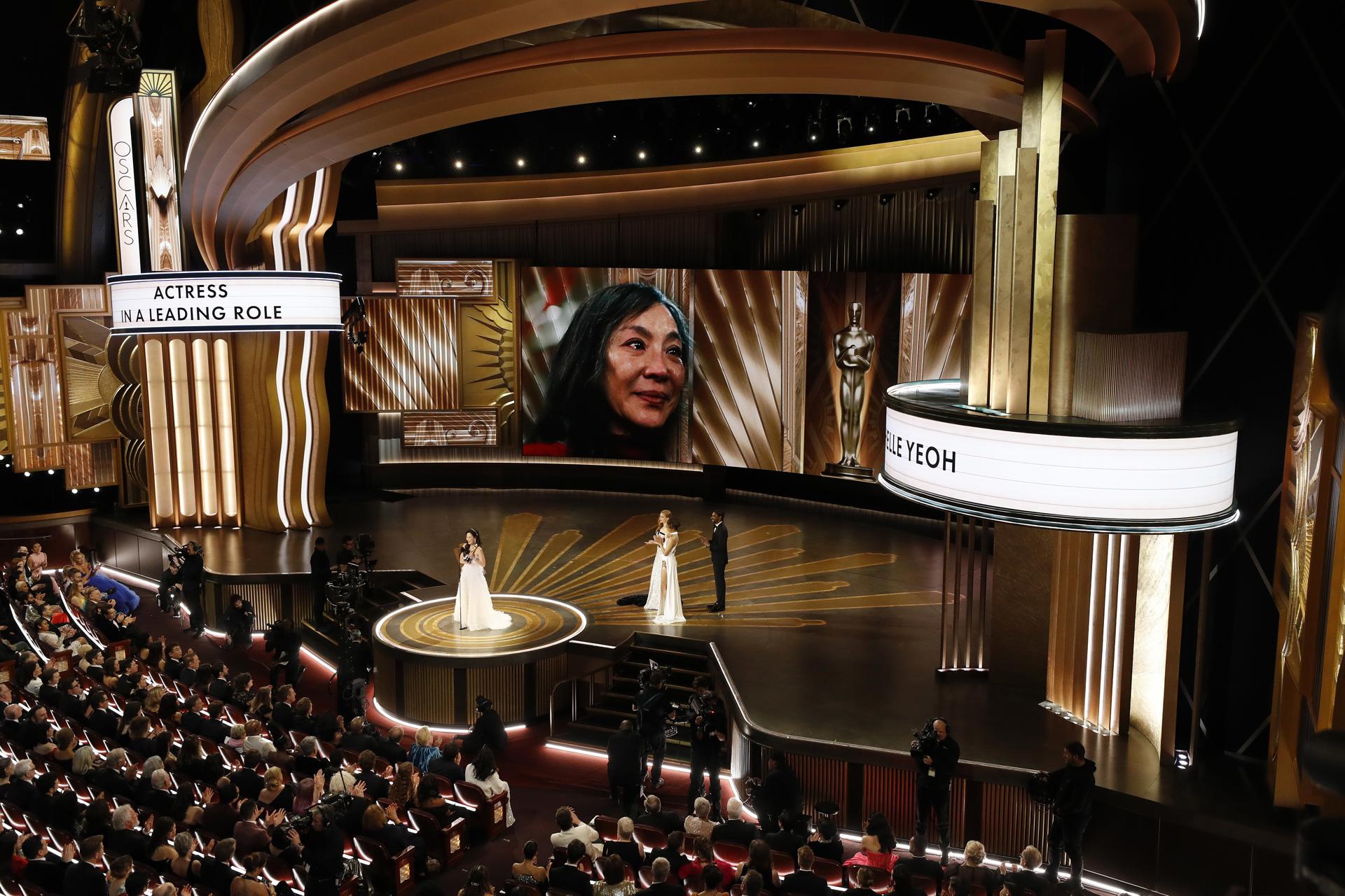Michelle Yeoh after winning the Oscar for Best Actress for 'Everything Everywhere All at Once' during the 95th annual Academy Awards ceremony at the Dolby Theatre in Hollywood, Los Angeles, California, USA, 12 March 2023. EFE/EPA/ETIENNE LAURENT