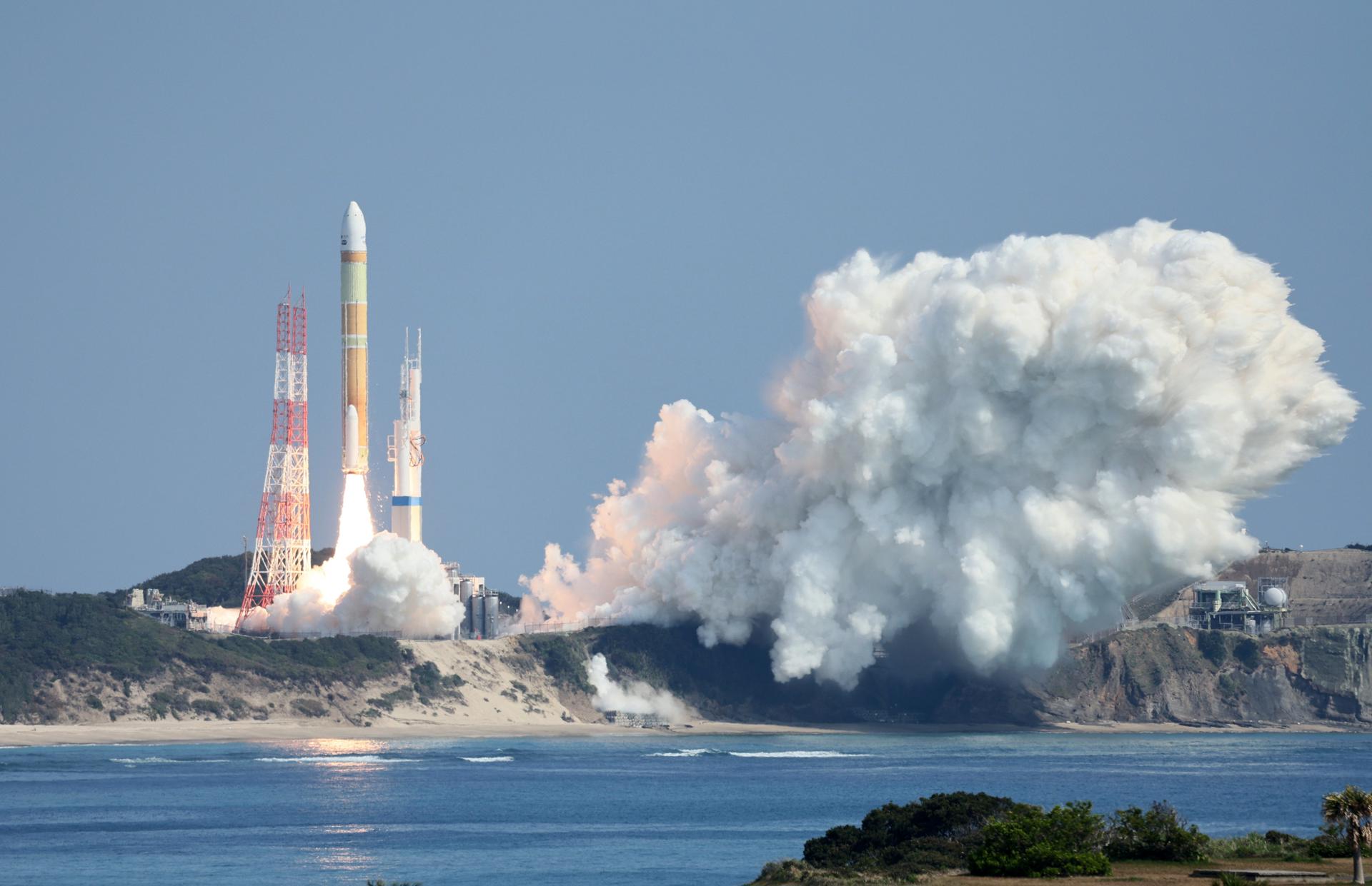 Japan's new H3 rocket carrying land observing Satellite-3 'DAICHI-3' launches from a pad at the Tanegashima Space Center located on Tanegashima island, Kagoshima Prefecture, Japan, 07 March 2023. The Japan Aerospace Exploration Agency (JAXA) announced it ordered the rocket to self-destruct minutes after its lauch following an apparent second-stage engine ignition failure. EFE-EPA/JIJI PRESS JAPAN OUT EDITORIAL USE ONLY