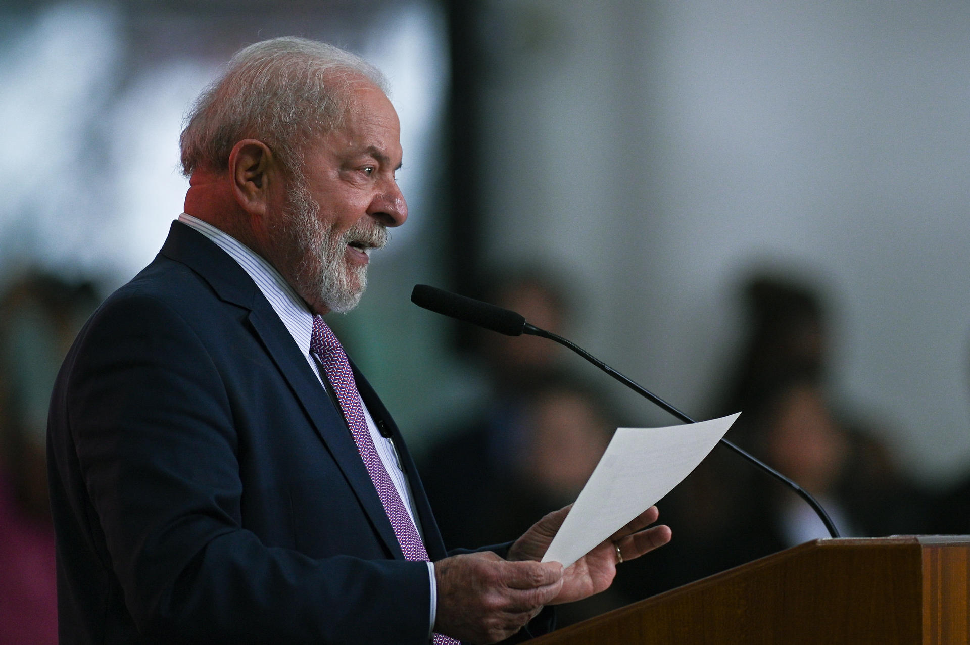 Brazilian President Luiz Inacio Lula da Silva speaks at an event in Brasilia on 21 March 2023. EFE/Andre Borges
