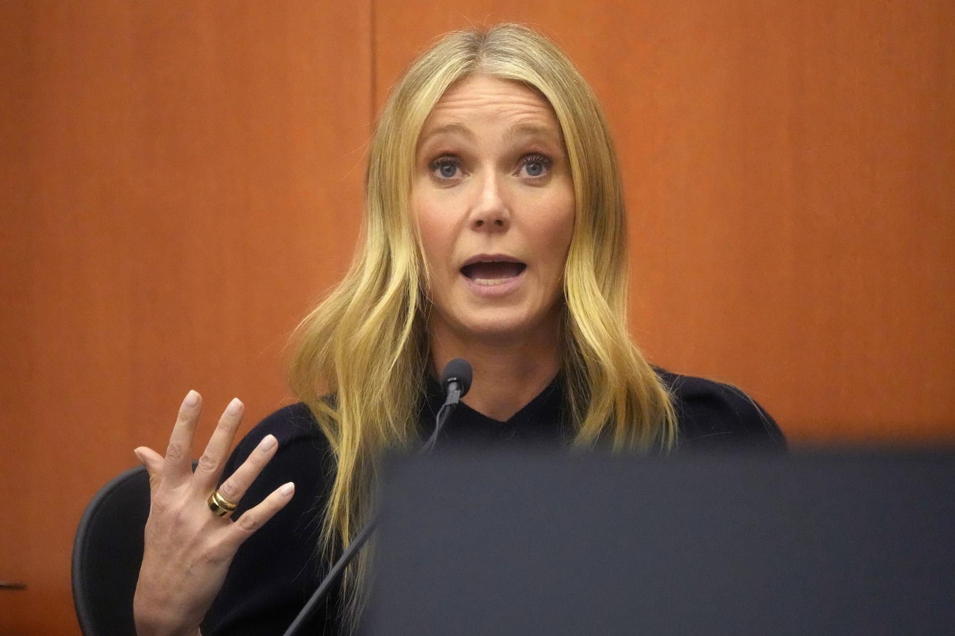 PGwyneth Paltrow appears on the stand in court where she is accused in a lawsuit of crashing into a skier during a 2016 family ski vacation, leaving him with brain damage and four broken ribs, in Park City, Utah, USA, 24 March 2023. EFE/EPA/Rick Bowmer / POOL POOL