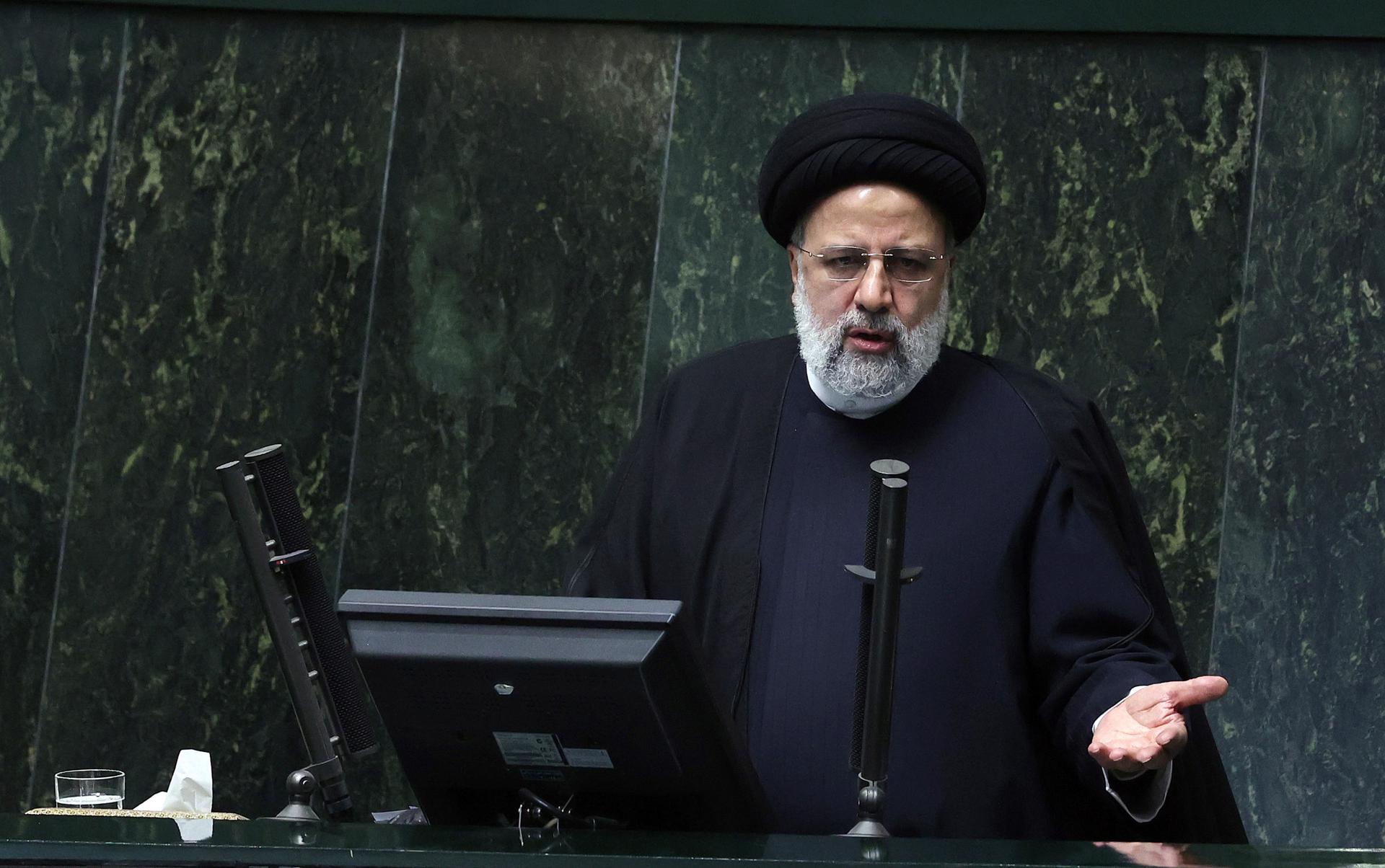 (FILE) Iranian president Ebrahim Raisi speaks during a parliament session in Tehran, Iran, 22 January 2023.  EFE/EPA/ABEDIN TAHERKENAREH